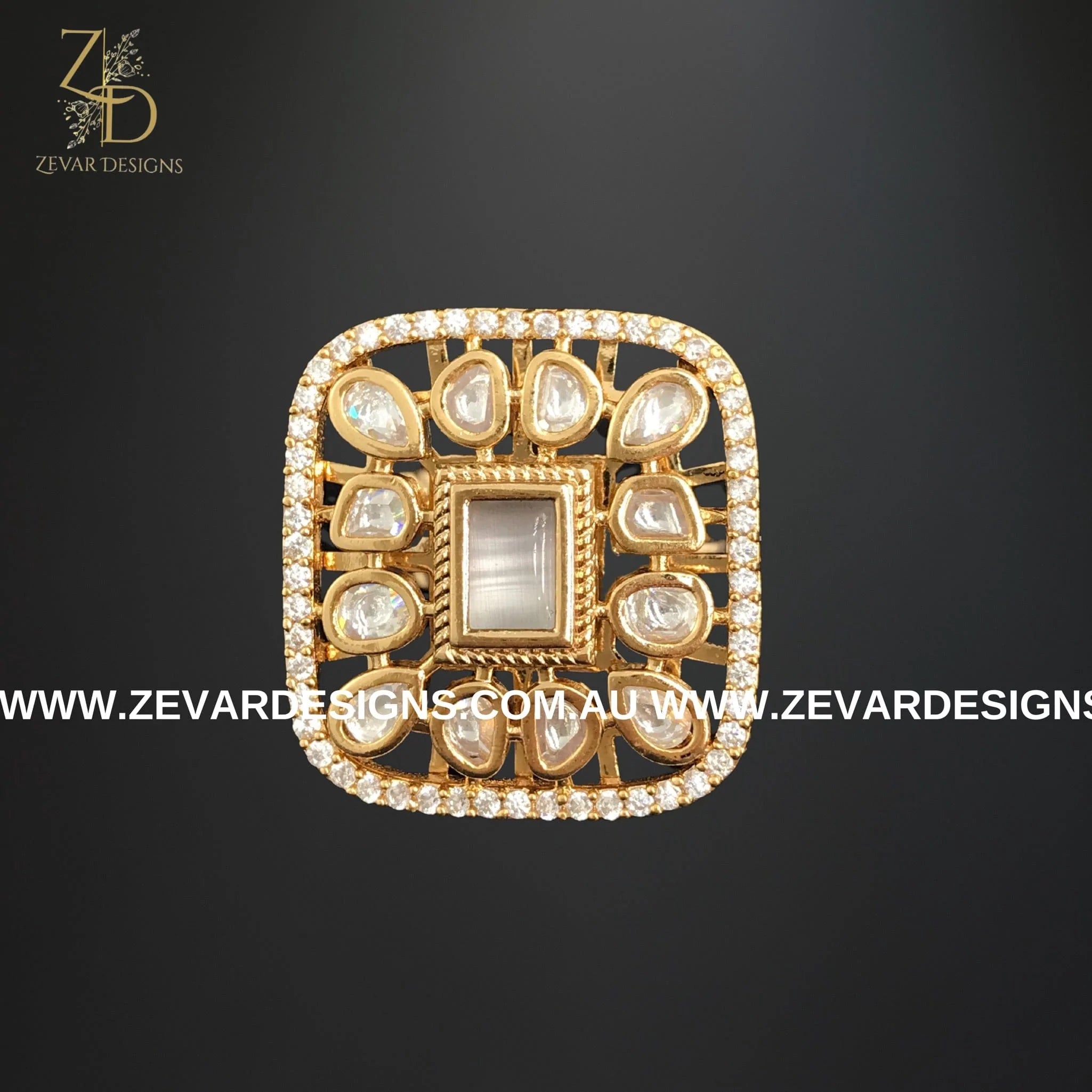 Elegant Kundan AD Ring in Grey - Perfect for Weddings, Parties & Special Occasions | Stylish Indian Jewelry for Women