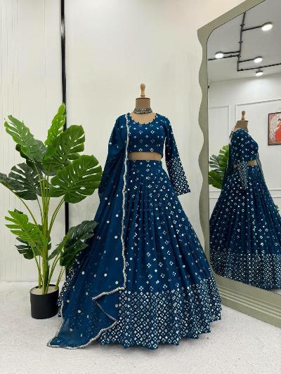 Peacock Blue Georgette Timeless Work Lehenga Choli Set - Elegant Indian Bridal Wear for Weddings, Festivals & Special Occasions