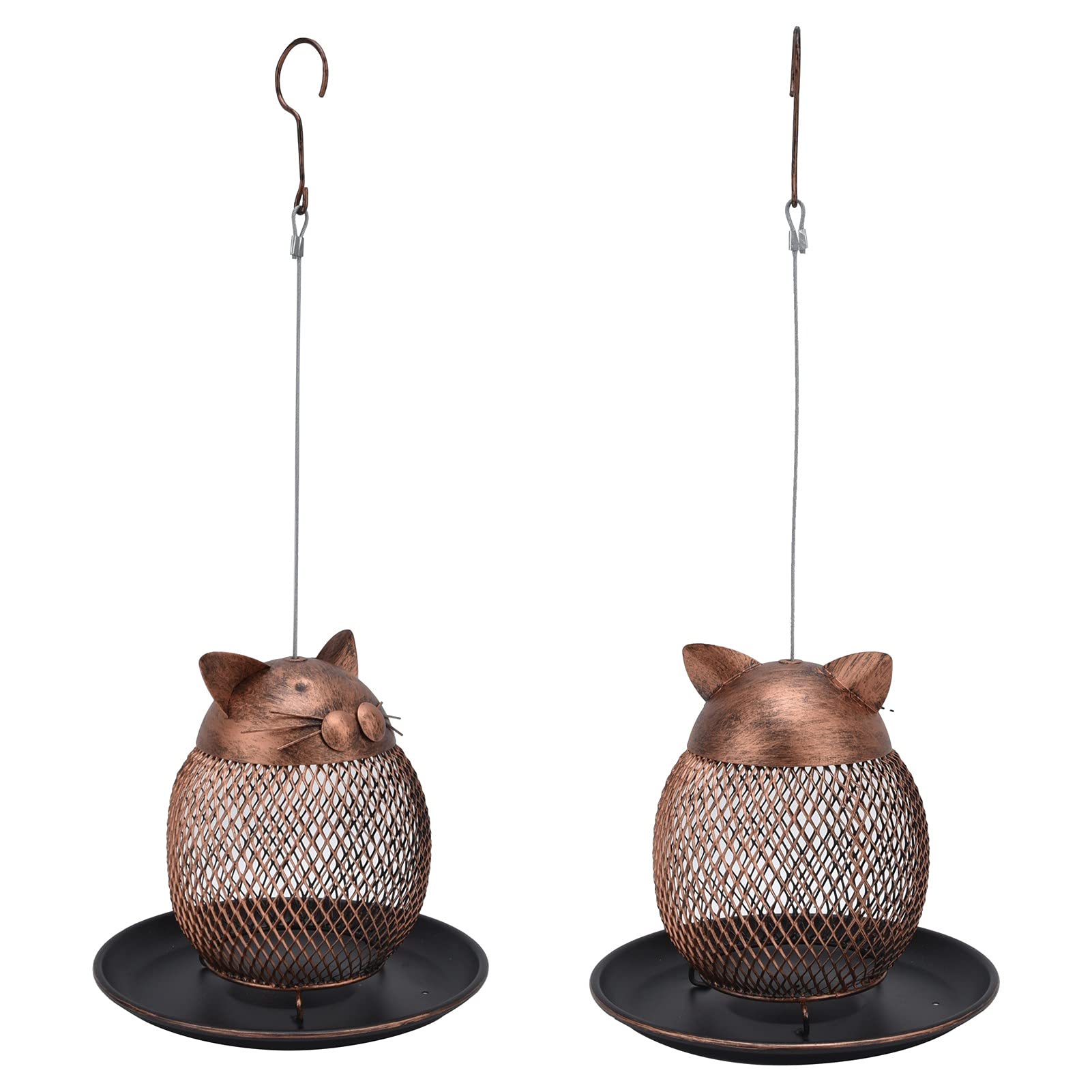 Vintage Cat-Shaped Metal Bird Feeder with Flip Lid - Outdoor Hanging Automatic Bird Food Dispenser for Garden, Patio & Backyard Bird Watching