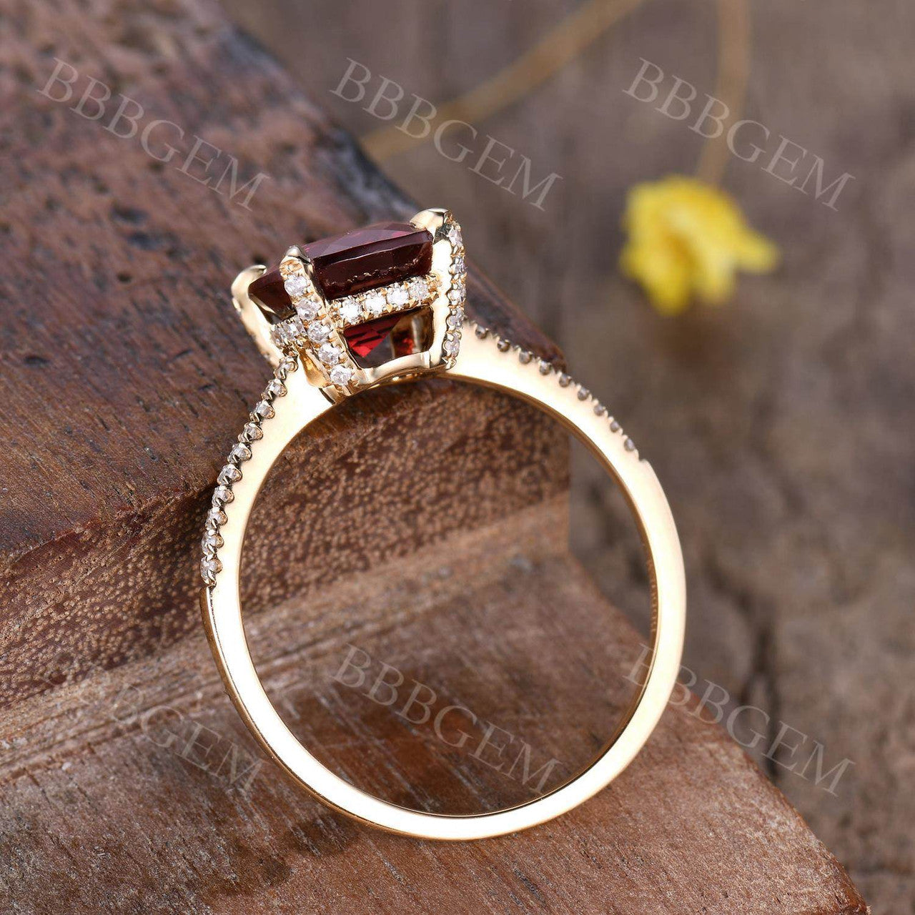 2.5 Carat Cushion Cut Red Garnet Promise Ring with Half Eternity Diamond Band in 14K Rose Gold - Perfect for Engagement, Anniversary & Romantic Gifts