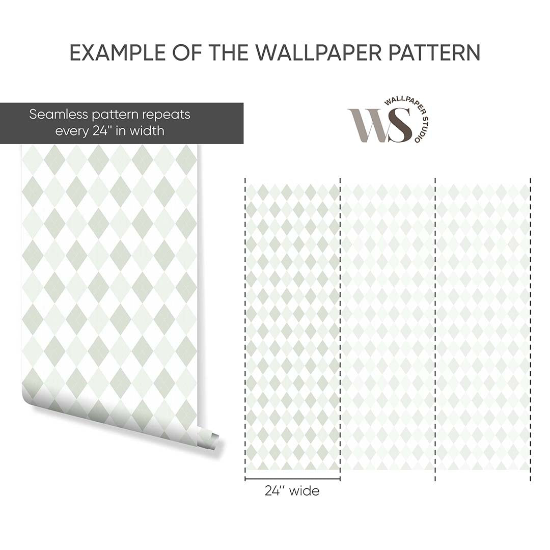 Two-Tone Green Geometric Rhombus Peel and Stick Wallpaper S022 - Perfect for Bedroom, Living Room, and Office Decor