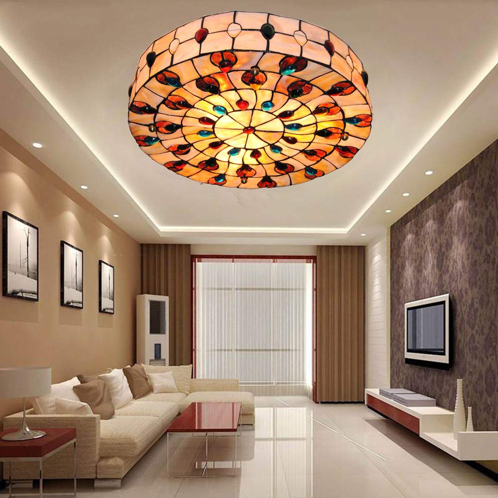 Handmade Tiffany Style Peacock-Inspired LED Chandelier - 18