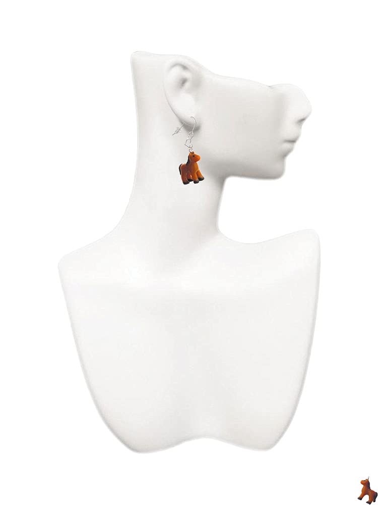 Resin Brown Pony Heart Earrings - French Style for Women