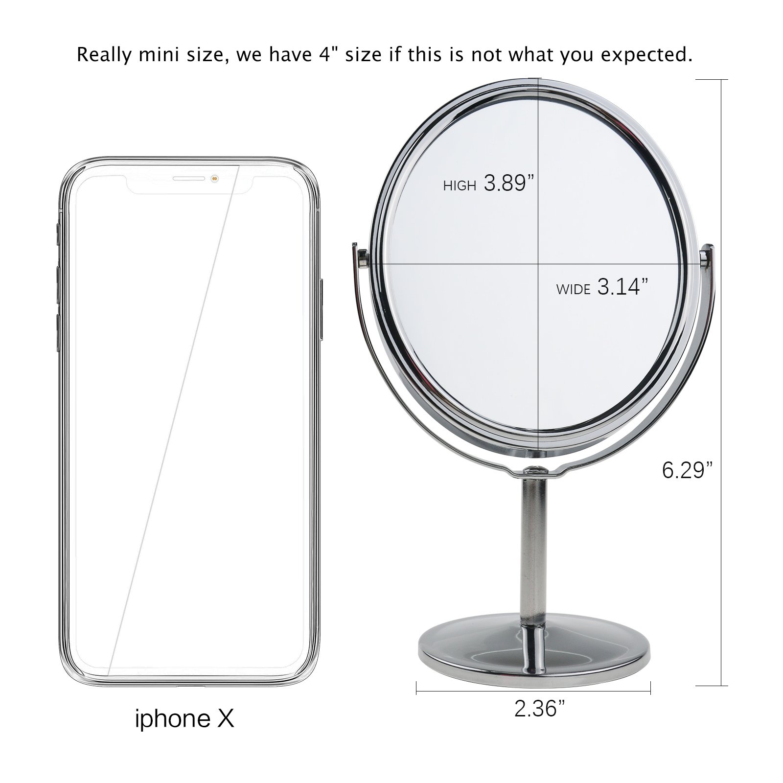 2-Pack Mini Standing Desk Mirror - 360° Swivel Vanity Mirror with 1x & 2x Magnification (3