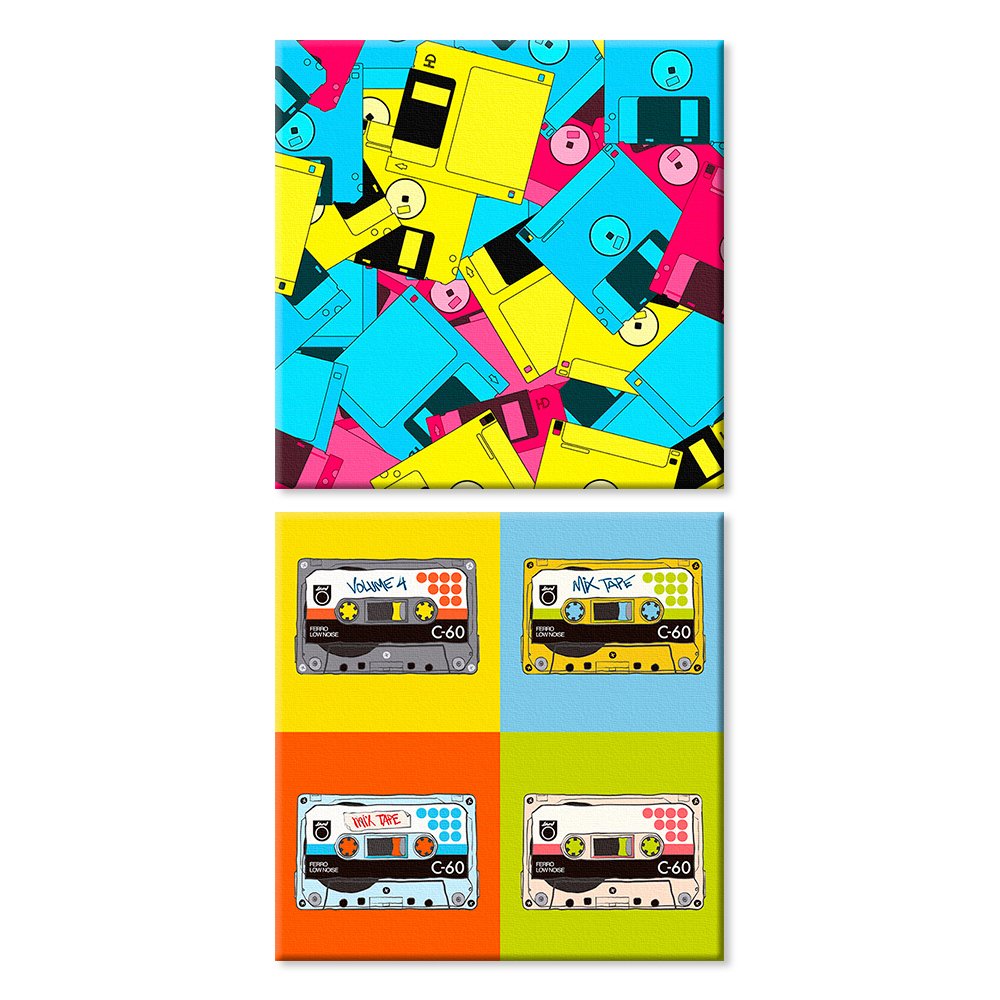 Vintage Pop Art Cassette Wall Decor - Set of 2 Canvas Paintings for Music Lovers & Retro Home Decor | Perfect for Living Room, Bedroom & Office