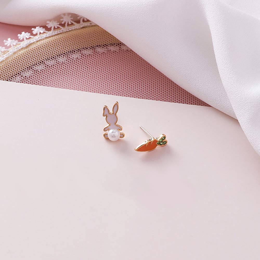 Cute Easter Bunny Rabbit & Carrot Stud Earrings for Women - Pearl Animal Jewelry Gifts for Easter Celebration, Party & Spring Outfits