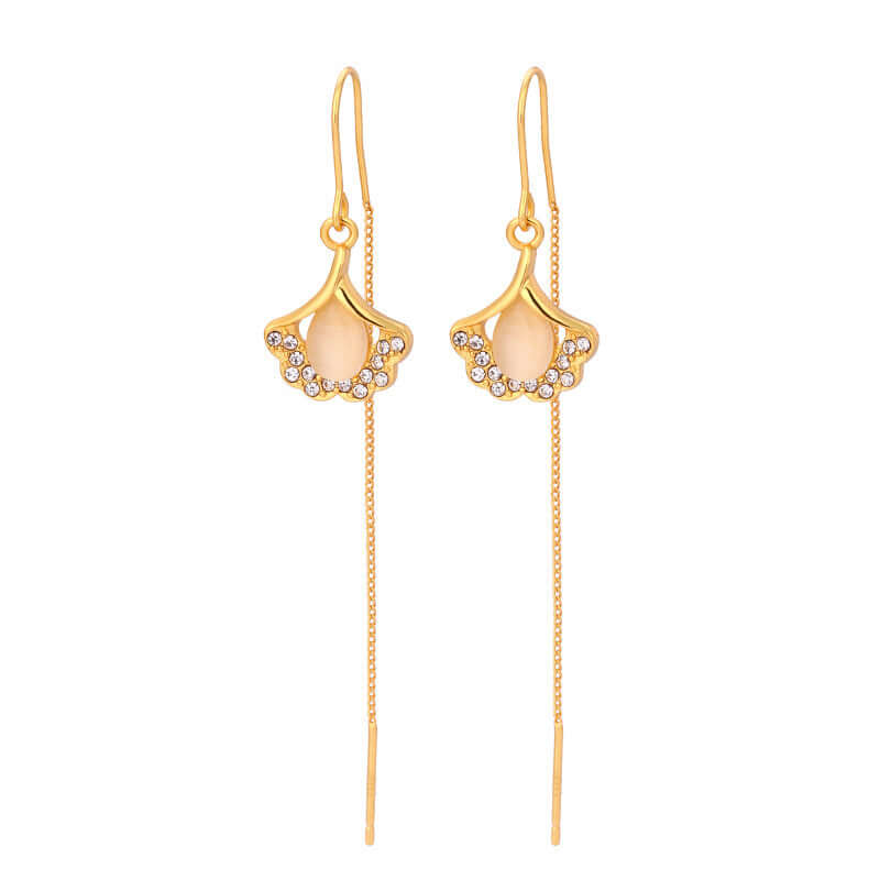 14K Gold Plated Ginkgo Leaf Threader Earrings for Women - Dainty Minimalist Threading Ear Jewelry - Perfect for Everyday Wear, Date Night & Special Occasions