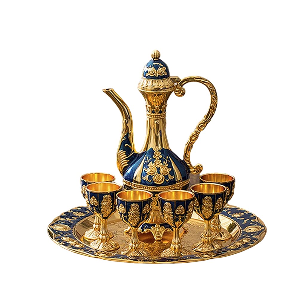 Premium YUDEWSE Noble Liquor Wine Set - Elegant Sake Pot Dispenser with Decorative Bottle Plate, Gold Blue Rose Drinkware Collection for Home Bar Decor | Perfect for Gifts, Parties & Japanese Dining Experience