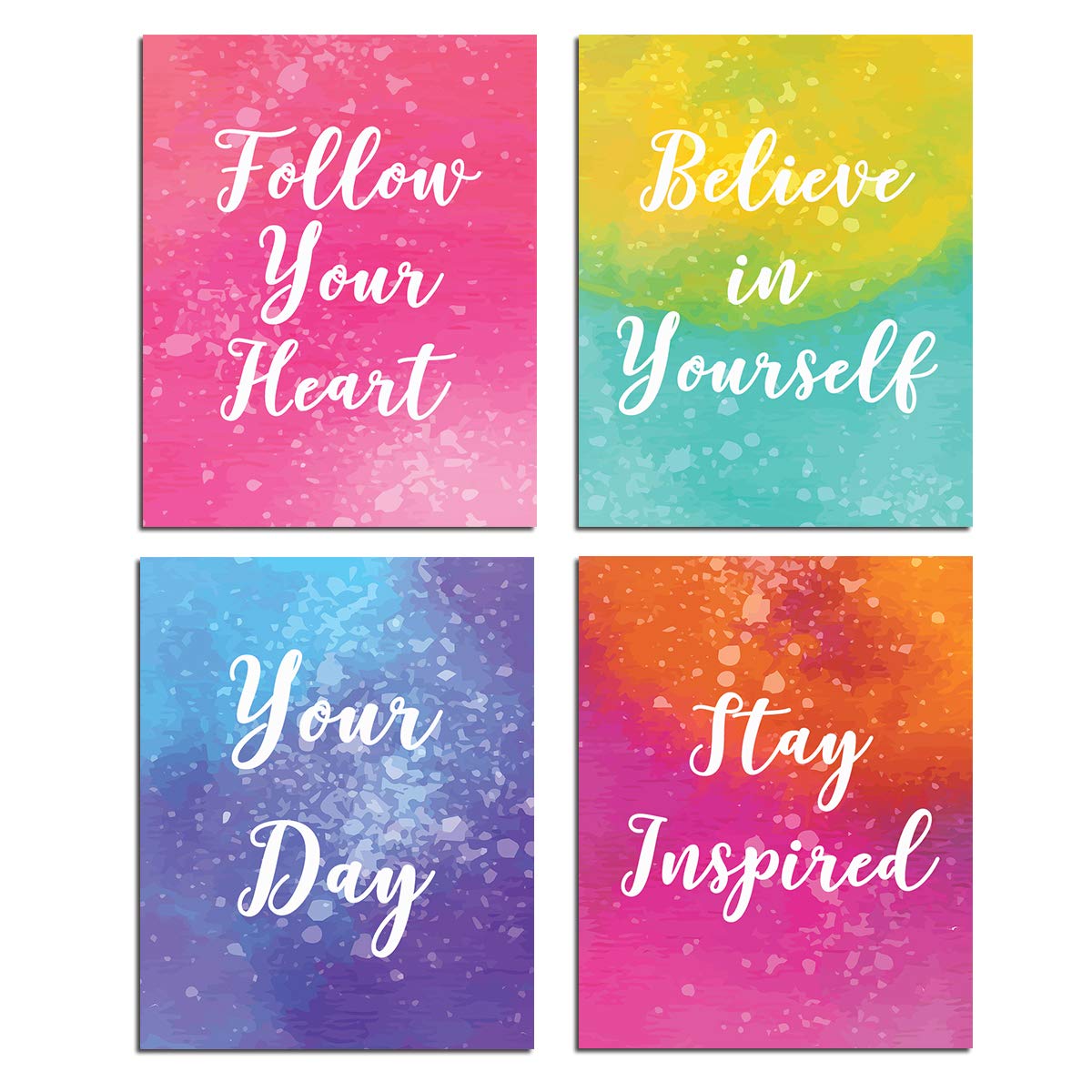 Inspirational Wall Art Motivational Quotes Canvas Print - Set of 4 Unframed Modern Posters for Home Office, Bedroom & Bathroom Decor - Perfect for Teens, Kids Room & Positive Vibes Interior Design