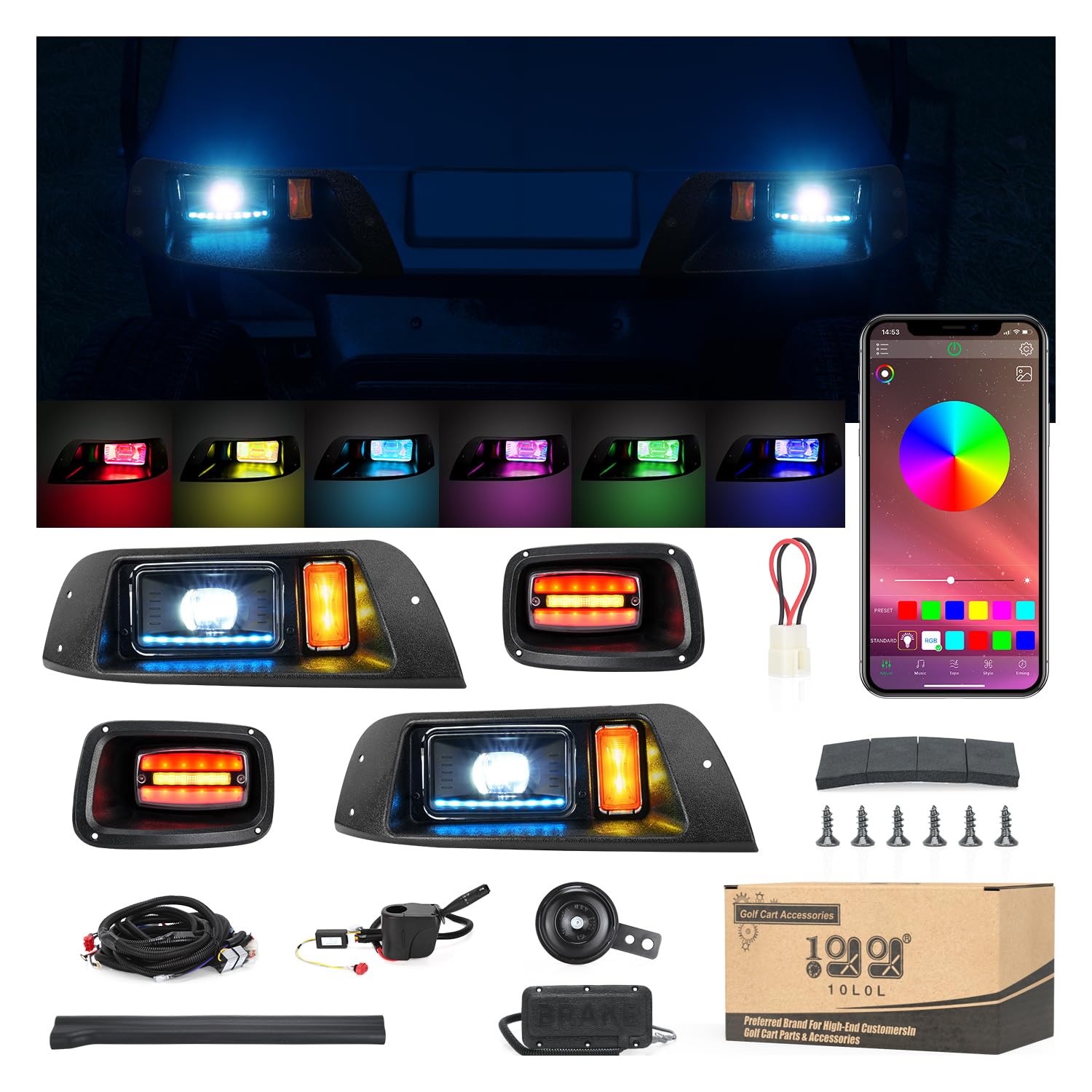 EZGO TXT Golf Cart Headlight Kit 1996-2013 (10L0L) - Complete 12V-48V Lighting Set with LED Headlights, Tail Lights & Turn Signals | Daytime Safety Mode for Club Car, Yamaha & More | Perfect for Night Golfing, Camping & Neighborhood Cruising
