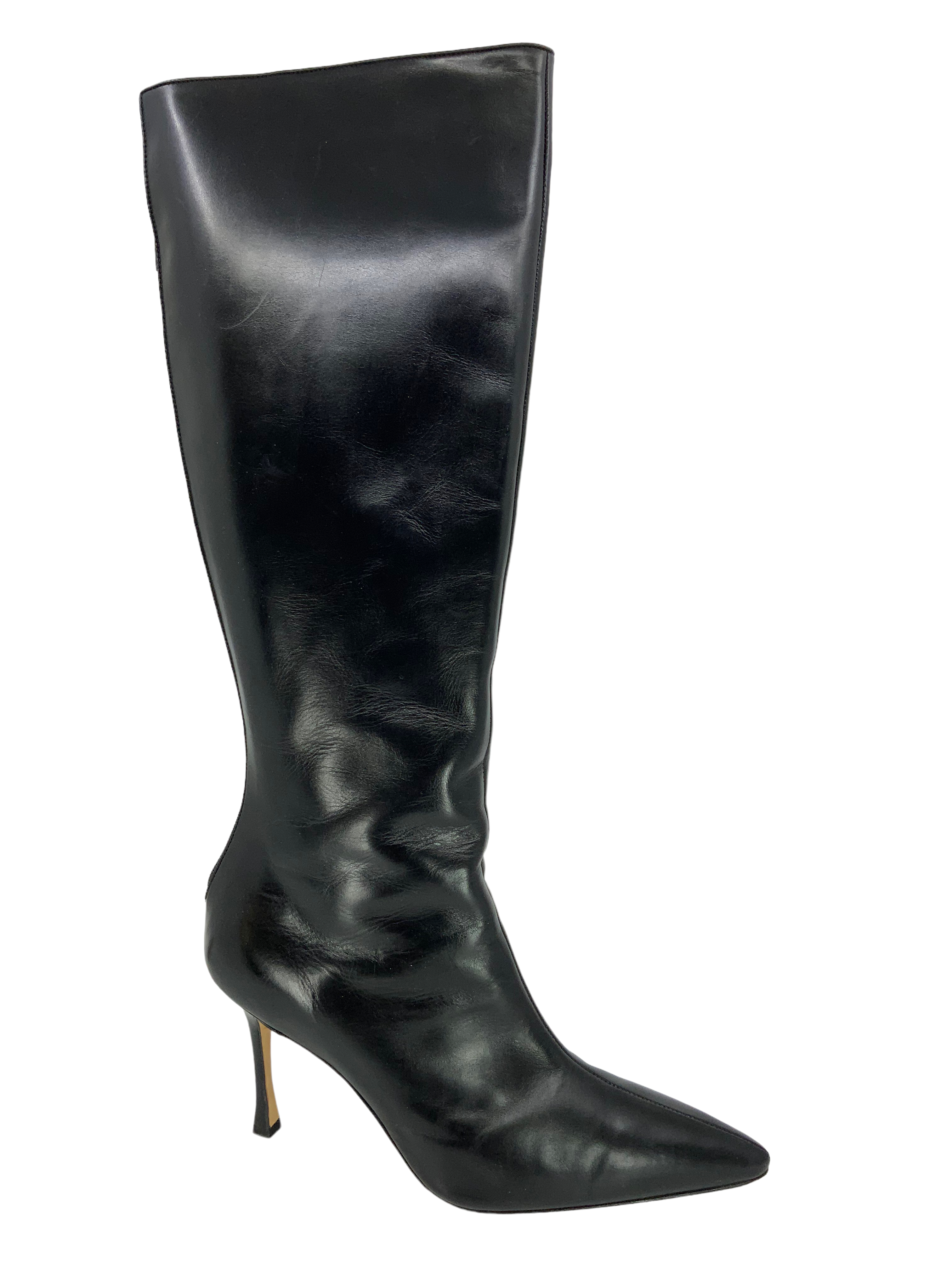 Manolo Blahnik Genuine Leather Knee High Boots for Women - Size 11 US - Elegant & Comfortable Winter Fashion Boots for Office, Party & Night Out