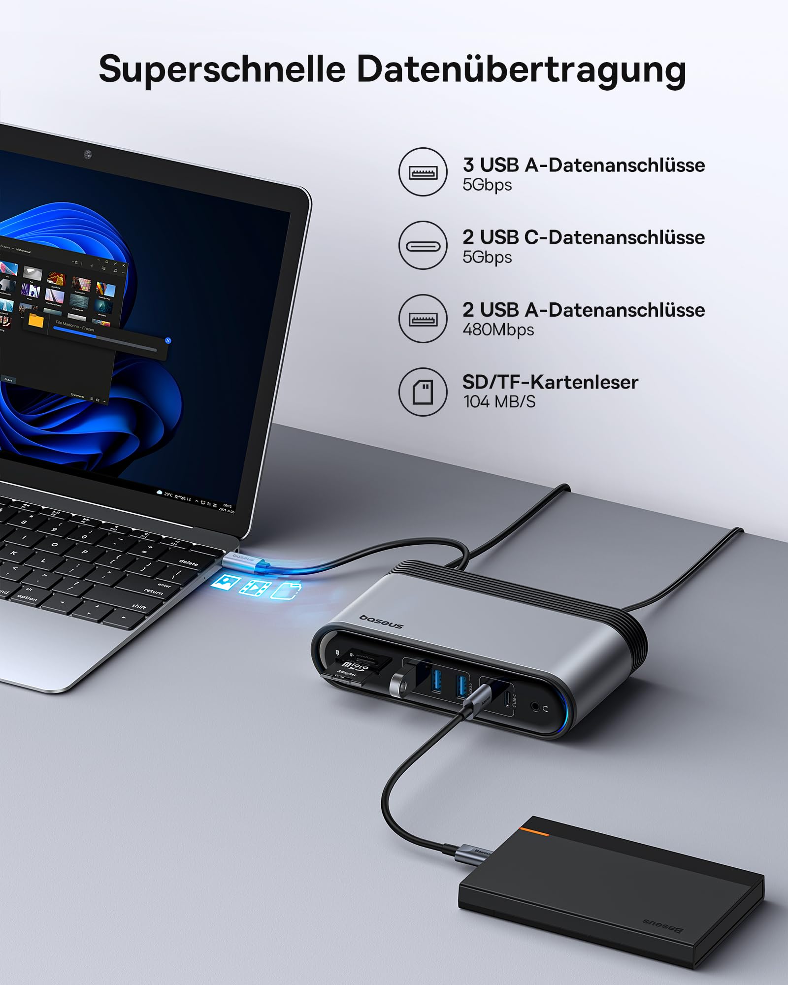 Baseus 17-in-1 USB C Docking Station with 4K HDMI, 2 DisplayPort, 100W PD Charging, USB 3.0, Ethernet Port, SD/TF Card Reader - Triple Monitor Setup for MacBook Pro/Air, Dell XPS, Surface Laptop (Home Office & Gaming Station)
