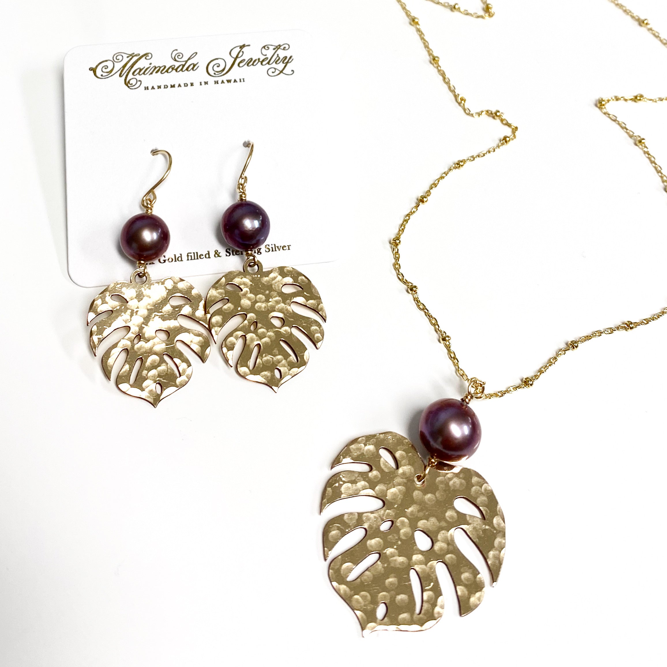 Monstera Leaf Long Necklace with Edison Pearl - Elegant Botanical Jewelry for Women | Perfect for Casual Wear, Date Nights & Special Occasions