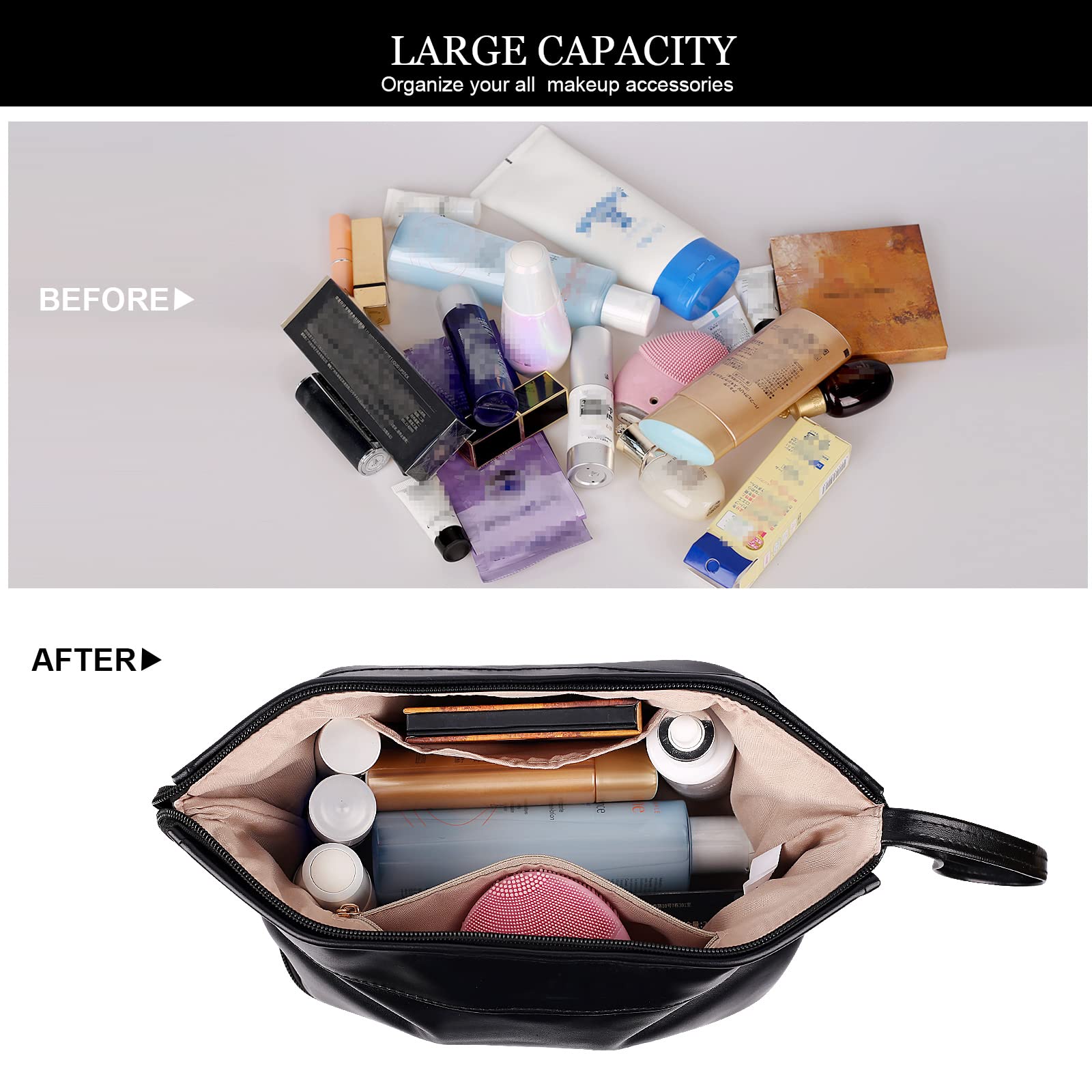 **Abiudeng Large Waterproof Makeup Bag for Women - Travel Cosmetic Organizer with Bottom Pouch, Cute Toiletry Bag Essentials for Travel, Gym & Daily Use**