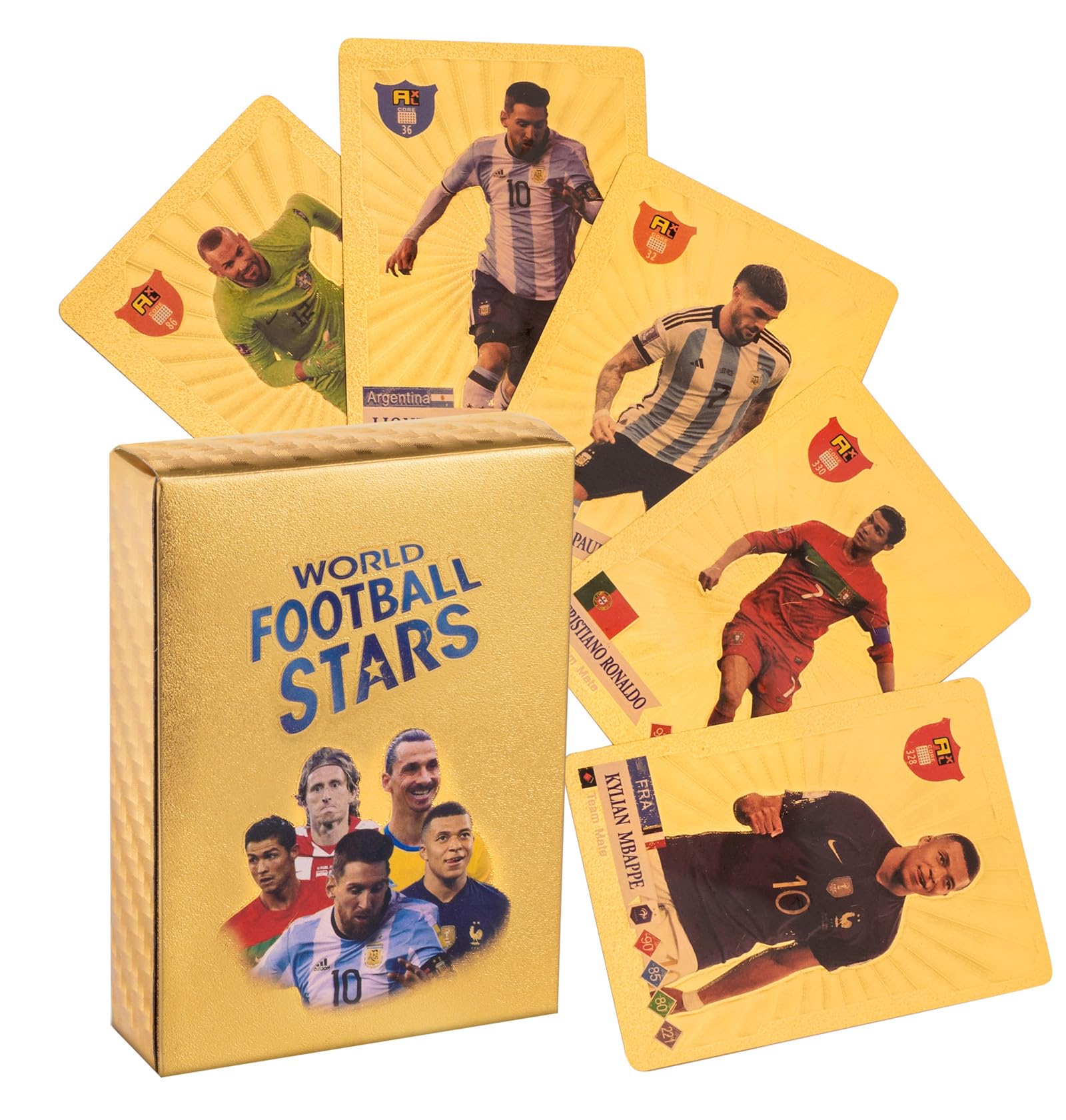 2024 World Cup & UEFA Champions League Gold Foil Soccer Trading Cards - Complete Collection Pack with No Duplicates - Perfect for Kids Gifts, Collectors & Fantasy Football Fans
