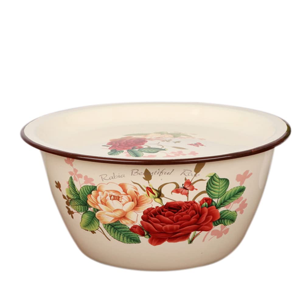 Vintage Enamel Mixing Bowl with Lid - Cabilock Enamel Soup Basin for Kneading Dough, Dumpling Making, Salad & Cooking | Durable Kitchen Serving Bowl for Baking, Meal Prep & Camping (Random Color)