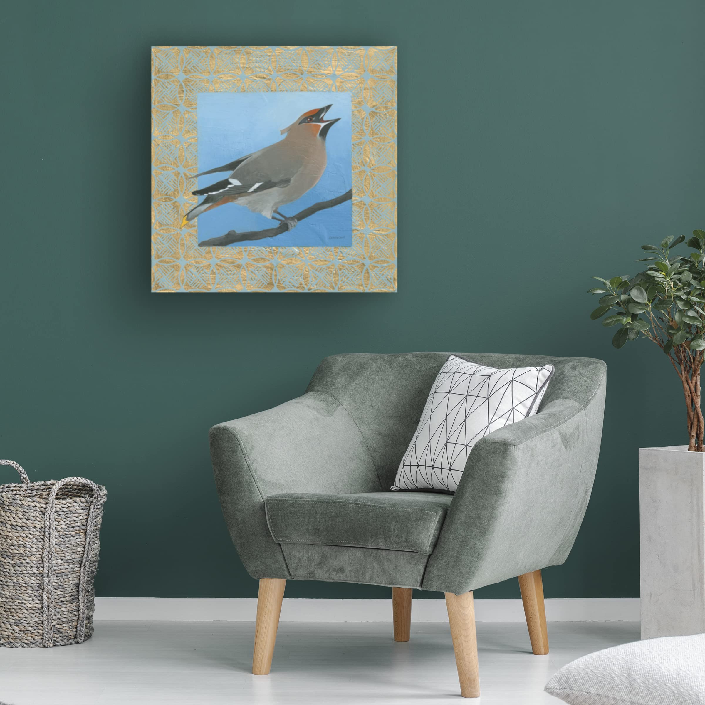 Trademark Fine Art 'Cedar Waxwing' Canvas Wall Art by Kathrine Lovell - Handmade Bird Painting for Home Decor, Living Room, Bedroom & Office