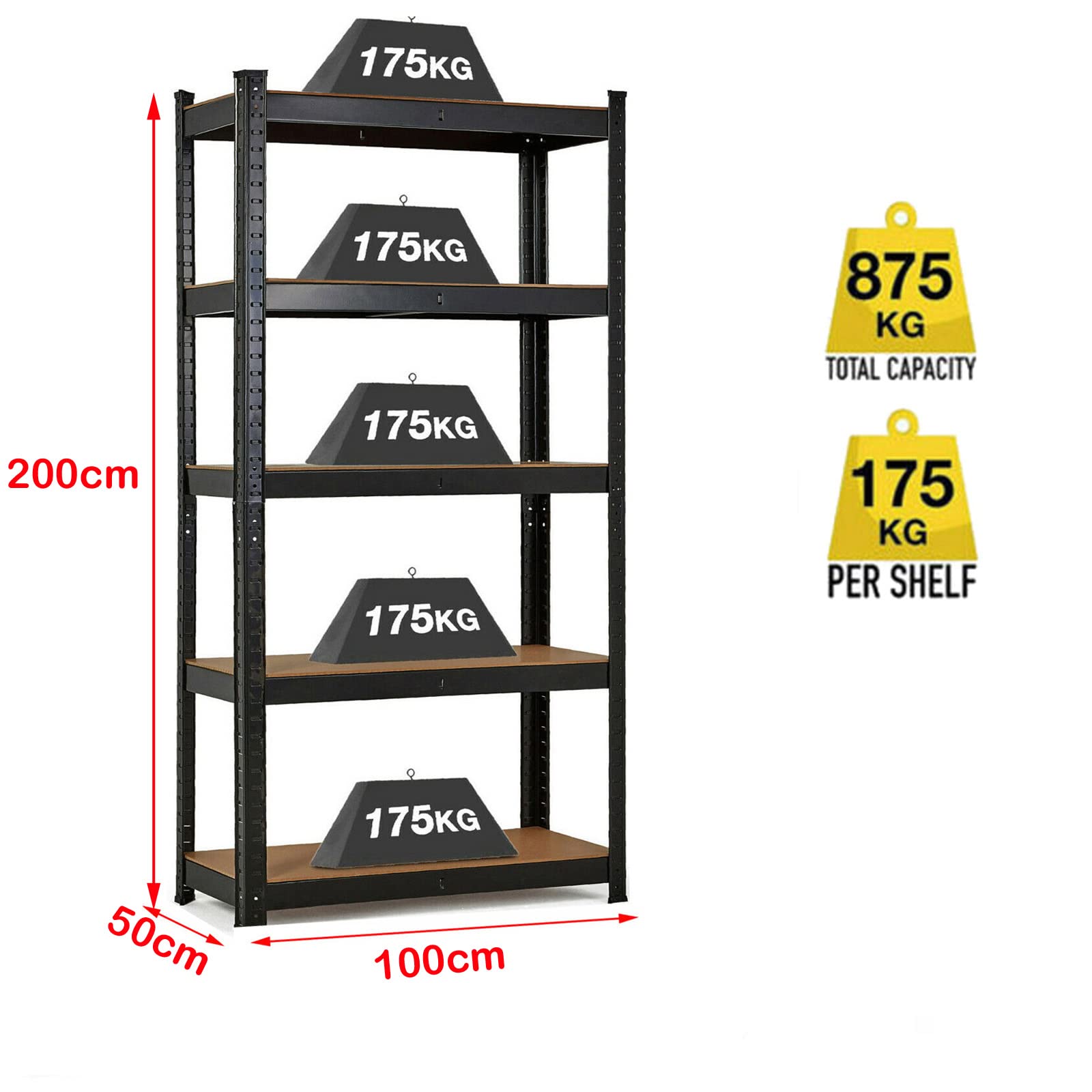 5-Tier Heavy Duty Metal Shelving Unit - 2000LBS Capacity Garage Storage Rack (78