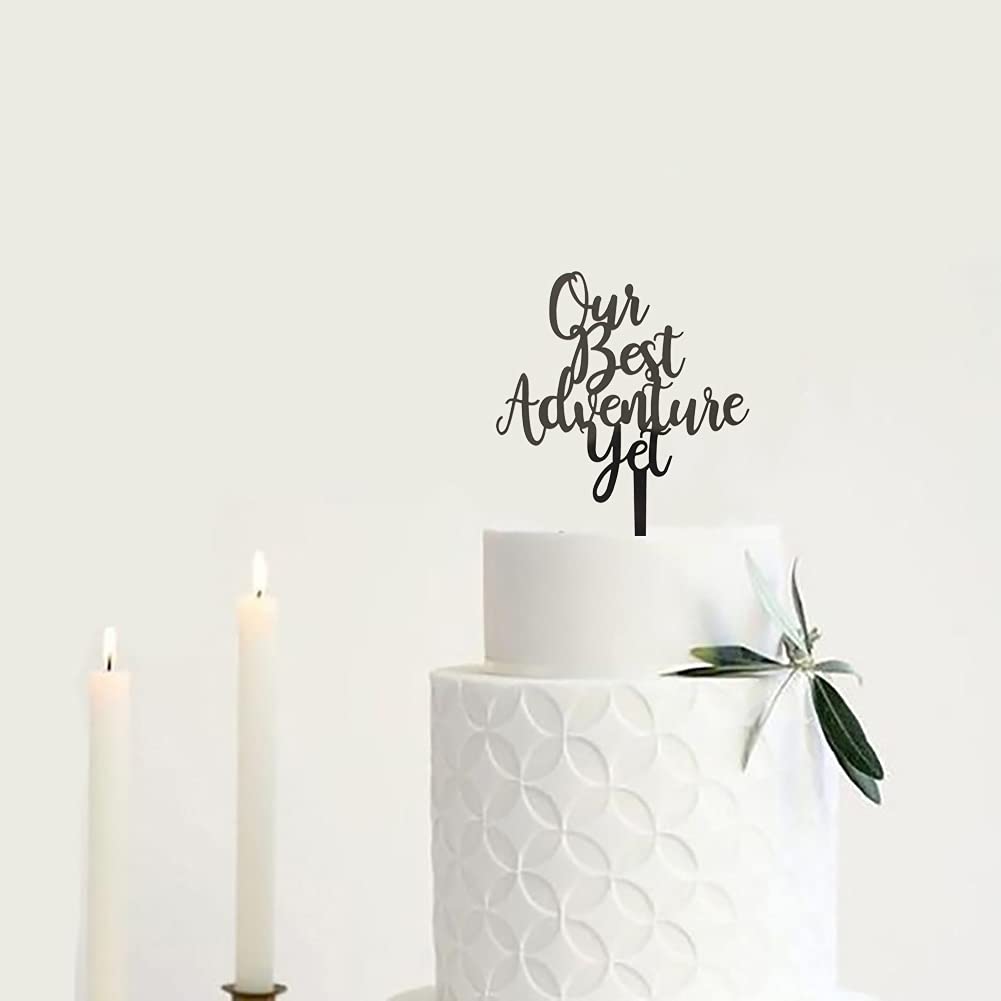 Adventure Awaits Acrylic Mirror Black Cake Topper - Perfect for Wedding, Travel & Adventure Themed Parties - Ideal for Anniversary, Birthday & Special Occasion Decorations