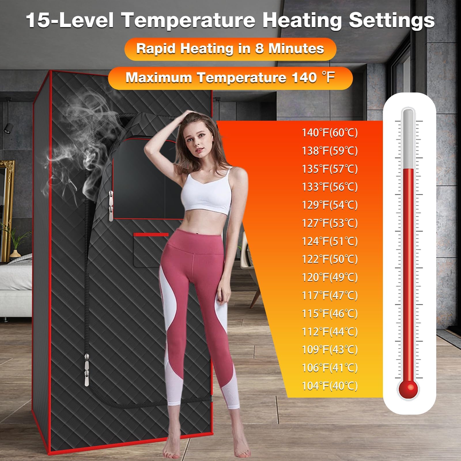 Portable Home Sauna with 3L 1200W Steam Generator - 15 Adjustment Modes, Remote Control & 99-Minute Timer - Includes Chair for Relaxation & Detox - Perfect for Home Spa, Stress Relief & Muscle Recovery