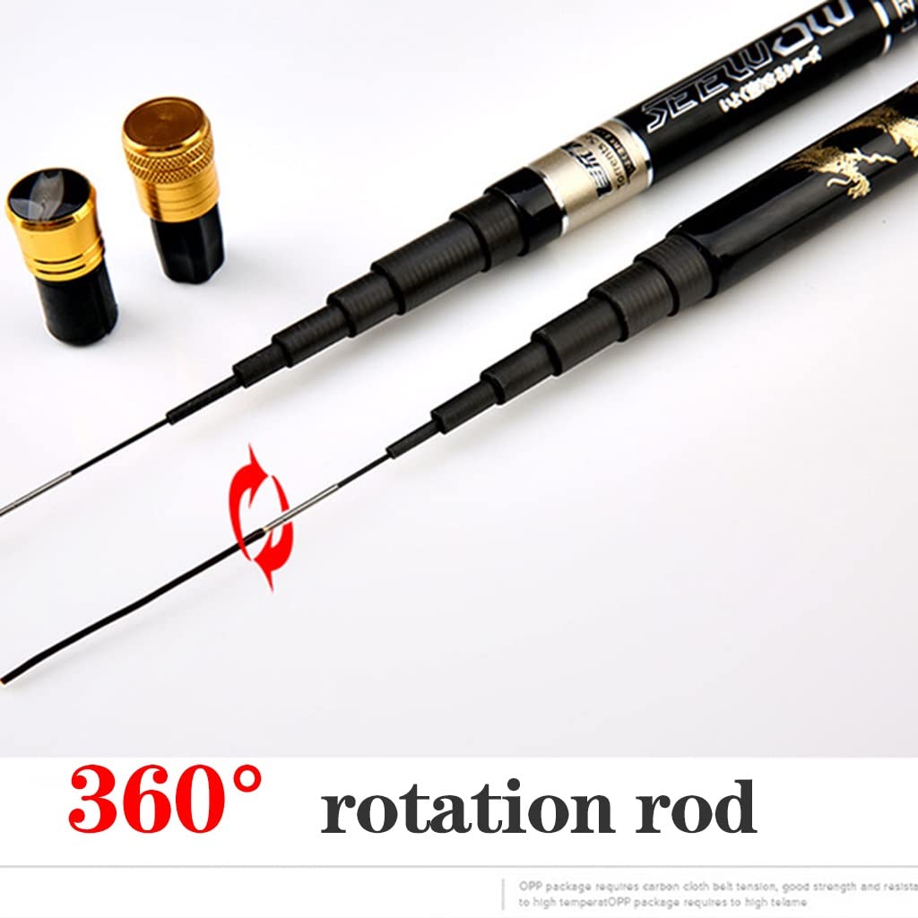 Carbon Fiber Telescopic Spincast Fishing Rod - Strong & Sensitive 3.6m Portable Baitcasting Pole for Freshwater & Saltwater Fishing - Ideal for Bass, Trout, Travel & Outdoor Adventures (Black)