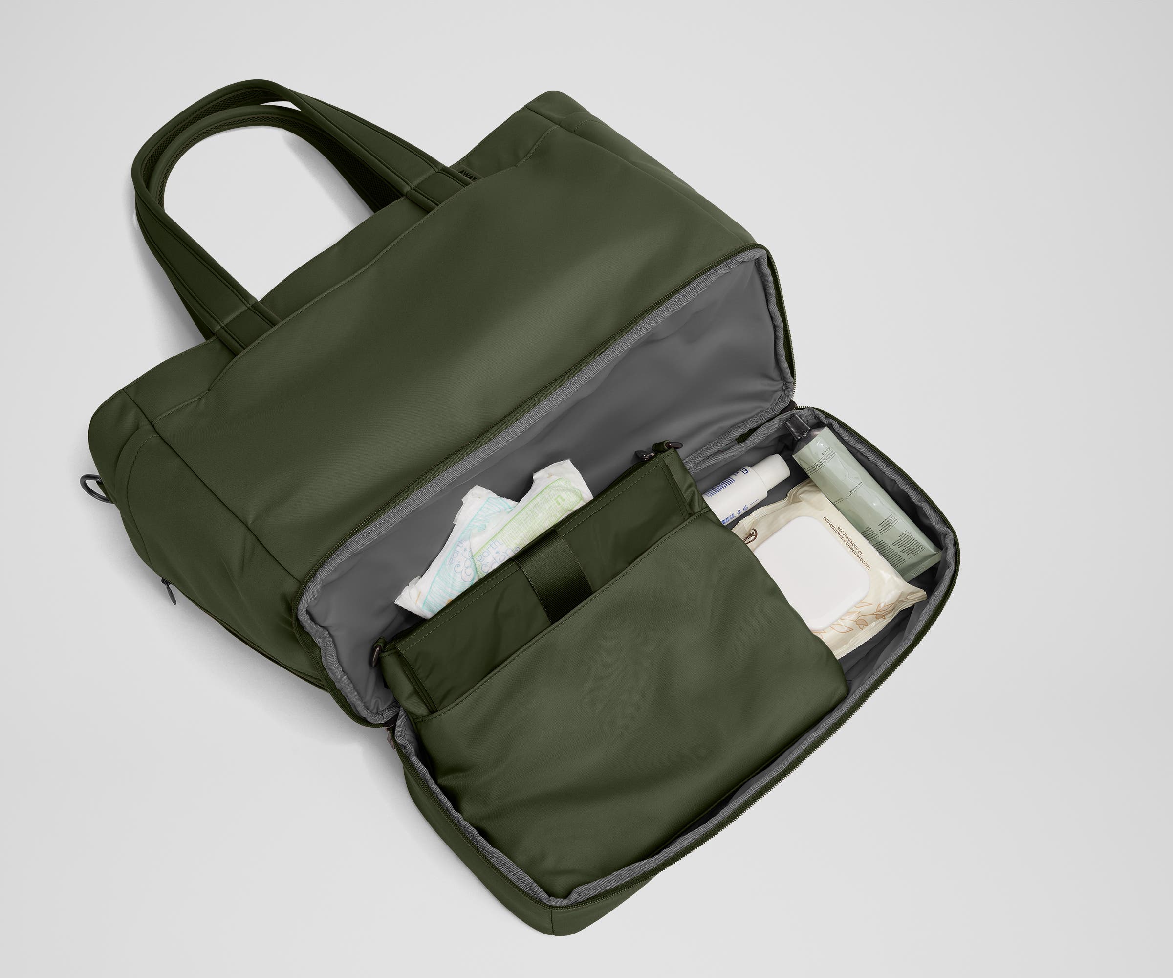 Premium Olive Green Double Diaper Tote Bag - Large Waterproof Baby Essentials Organizer for Moms | Perfect for Daycare, Travel & On-the-Go Parenting