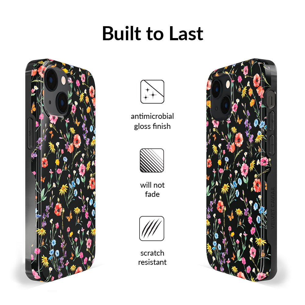 Premium Black Wildflower iPhone Case - Durable Protective Cover for iPhone [Model] - Perfect for Everyday Use, Travel & Outdoor Adventures