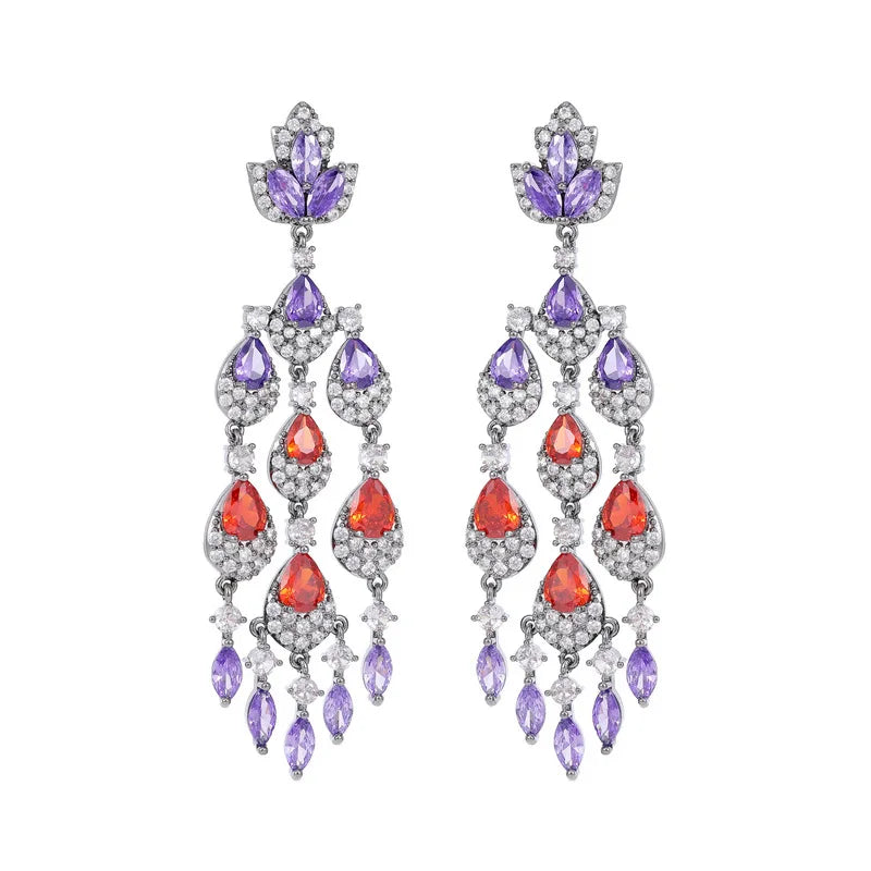 Sparkling Cubic Zirconia Long Dangle Tassel Earrings for Women - Elegant Wedding, Bridal Party & Evening Banquet Jewelry Accessories | Perfect for Prom, Gala & Special Occasions