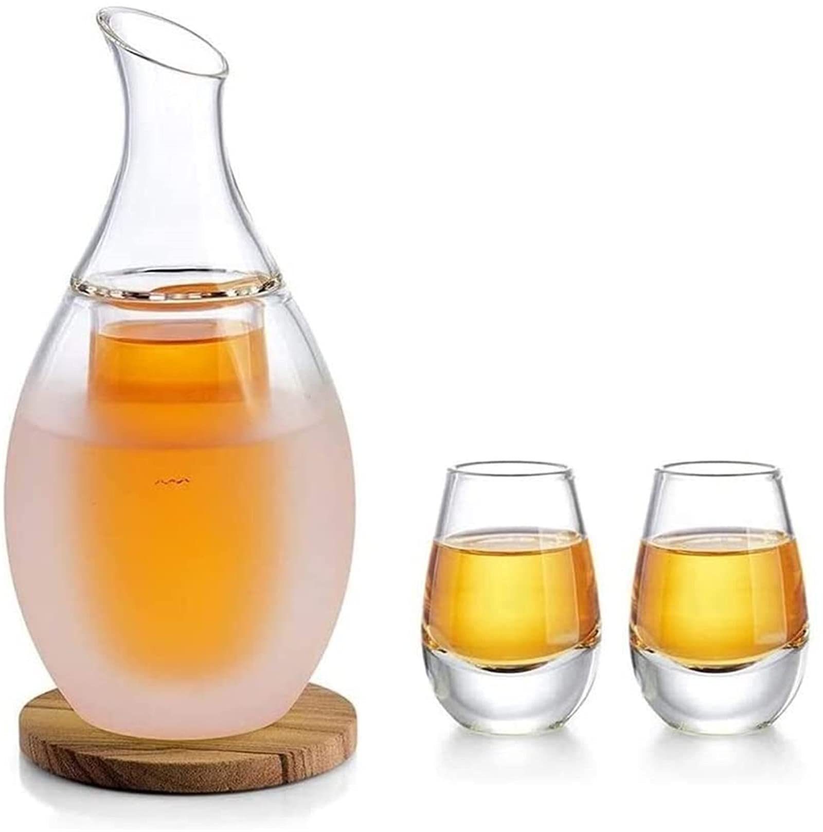 Premium Whiskey Decanter Set with 4 Sake Glasses - 8.5oz Japanese Sake Carafe & Cups for Warm or Cold Sake - Elegant Stone Coaster Gift Set for Home Bar, Dinner Parties & Japanese Cuisine Pairing
