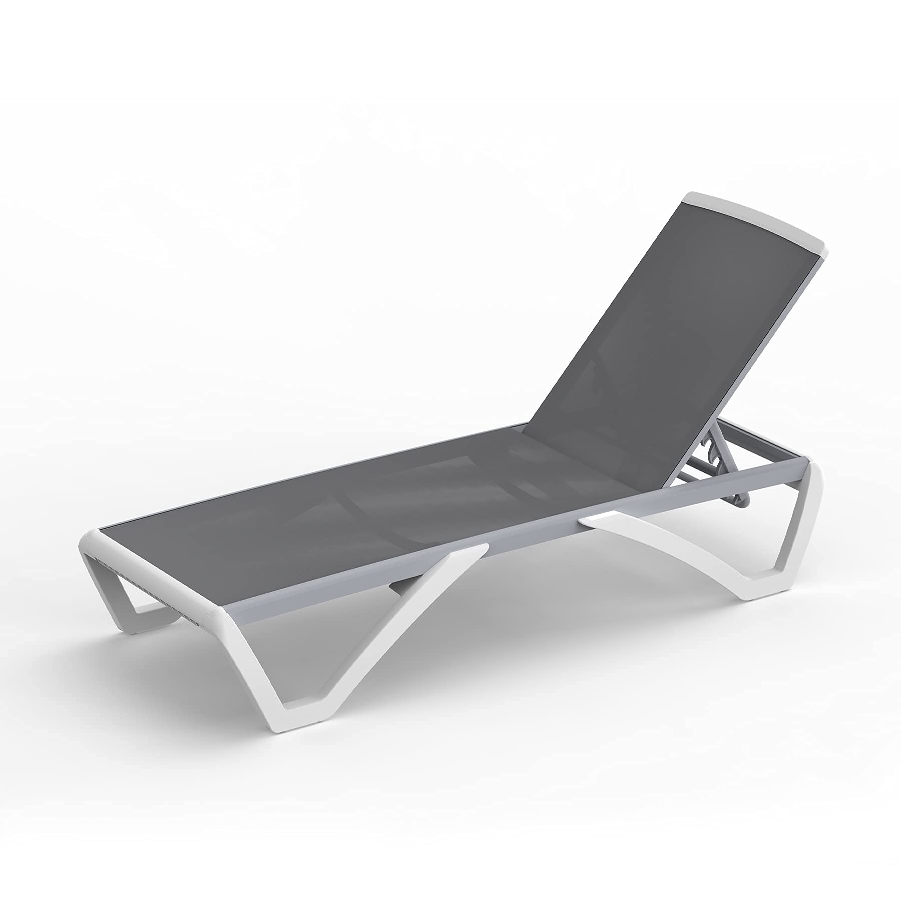 **Domi Patio Chaise Lounge - Adjustable Outdoor Aluminum Chair with Polypropylene Webbing for Beach, Yard, Balcony & Poolside - Perfect for Sunbathing & Relaxing (Grey, 1-Pack)**