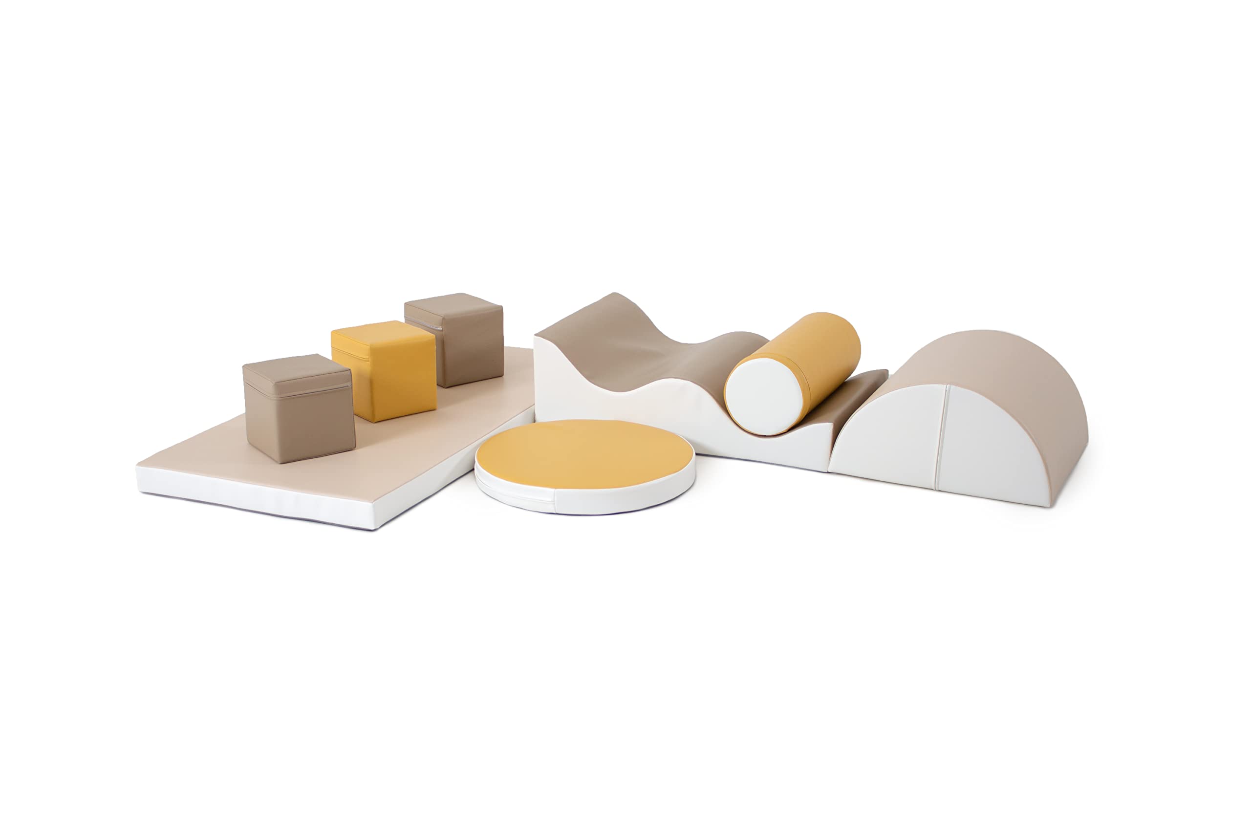 IGLU Soft Play Equipment - 8 Piece Soft Play Shapes Activity Toys for Toddlers & Kids (Pastel Cream, Honey, White) | Safe & Non-Toxic Foam Blocks for Indoor Playrooms, Daycares & Home Play Areas