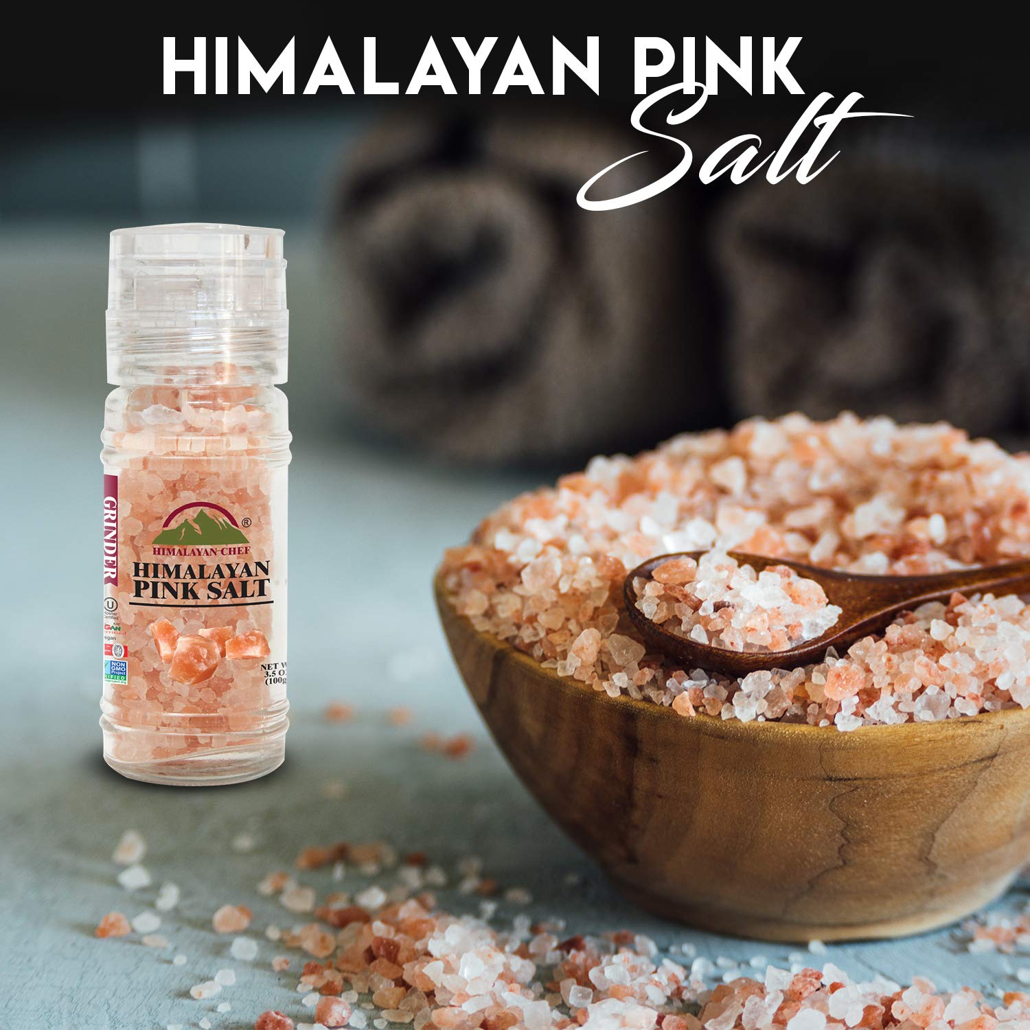 Premium Himalayan Pink Salt & Black Pepper Grinder Set with Stainless Steel Stand - Ideal for Kitchen, Dining Table & Gourmet Cooking