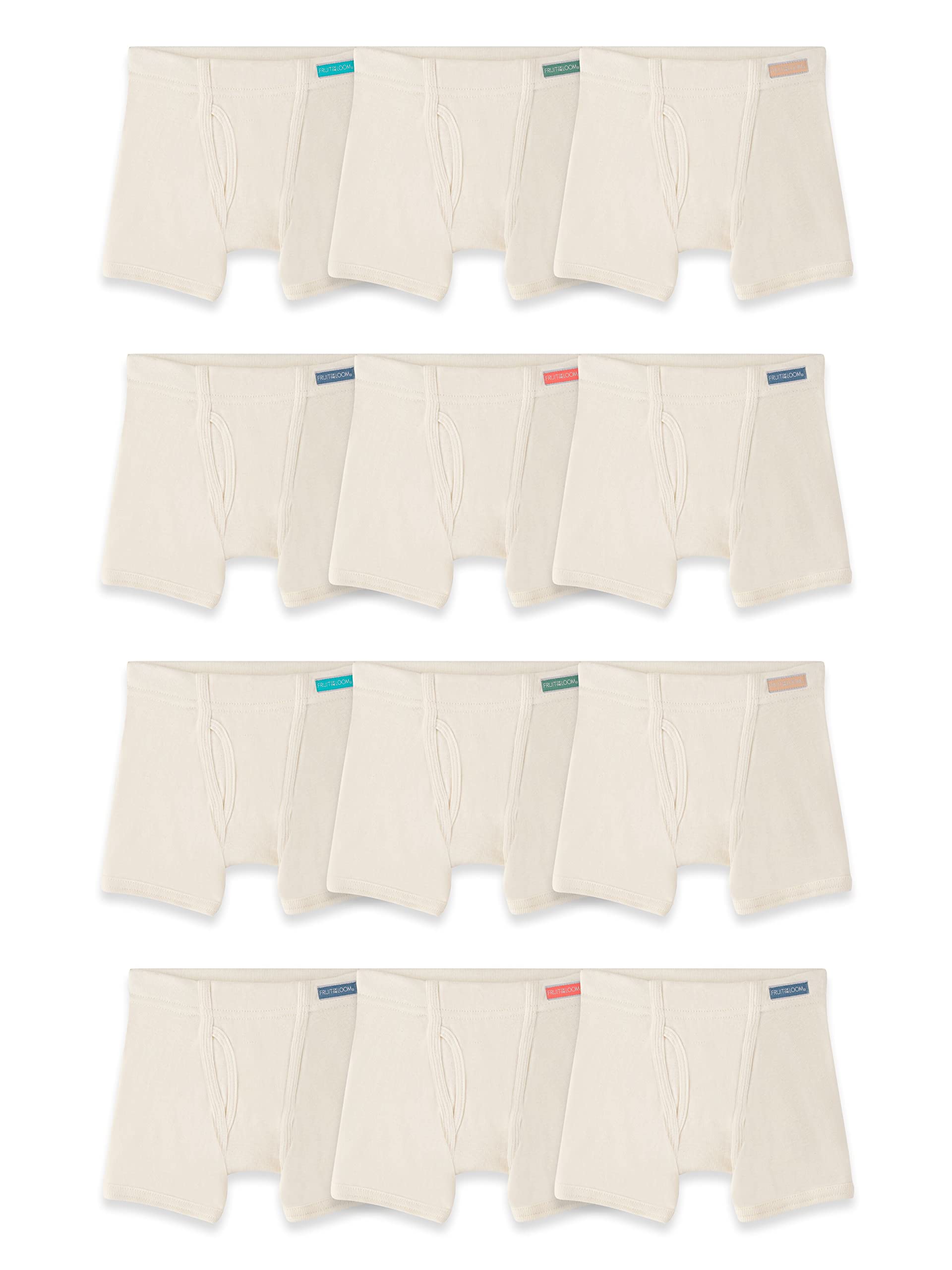 Fruit of the Loom Boys' 12 Pack 100% Natural Cotton Boxer Briefs - Undyed, Unbleached, Hypoallergenic Underwear for Kids | Perfect for School, Sports & Everyday Comfort