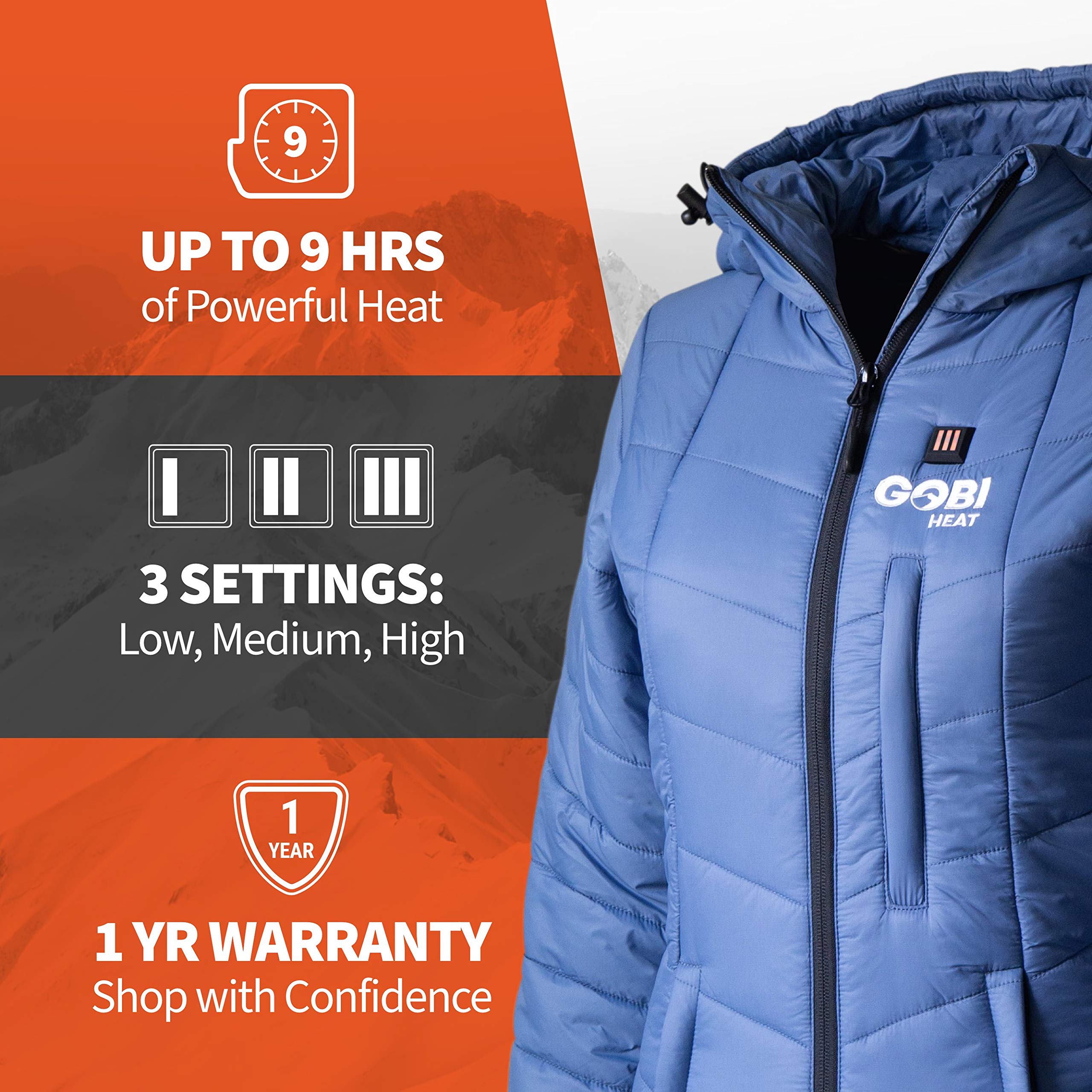 Victoria Women’s Long Puffer Heated Jacket with Battery & Charger - 9 Hours Heating, 5 Adjustable Heat Zones, Machine Washable Winter Coat for All Day Warmth (Size 2XL) - Perfect for Outdoor Activities, Skiing, Hiking and Cold Weather Commute