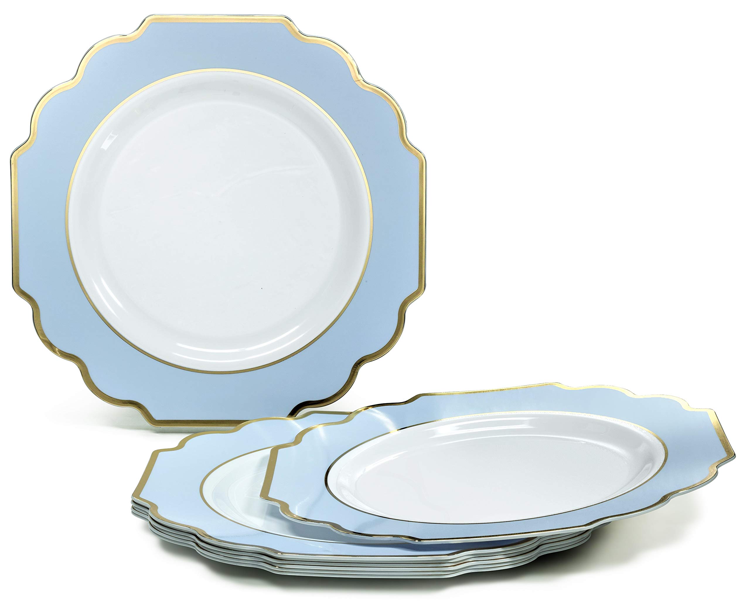 320-Piece Heavyweight Disposable Plastic Plate Set for Weddings & Parties - 40 x 10.5'' Dinner Plates + 40 x 8'' Dessert Plates + Silverware + Cups + Napkins (White, Blue & Gold) - Perfect for Large Gatherings, Catering Events & Special Occasions