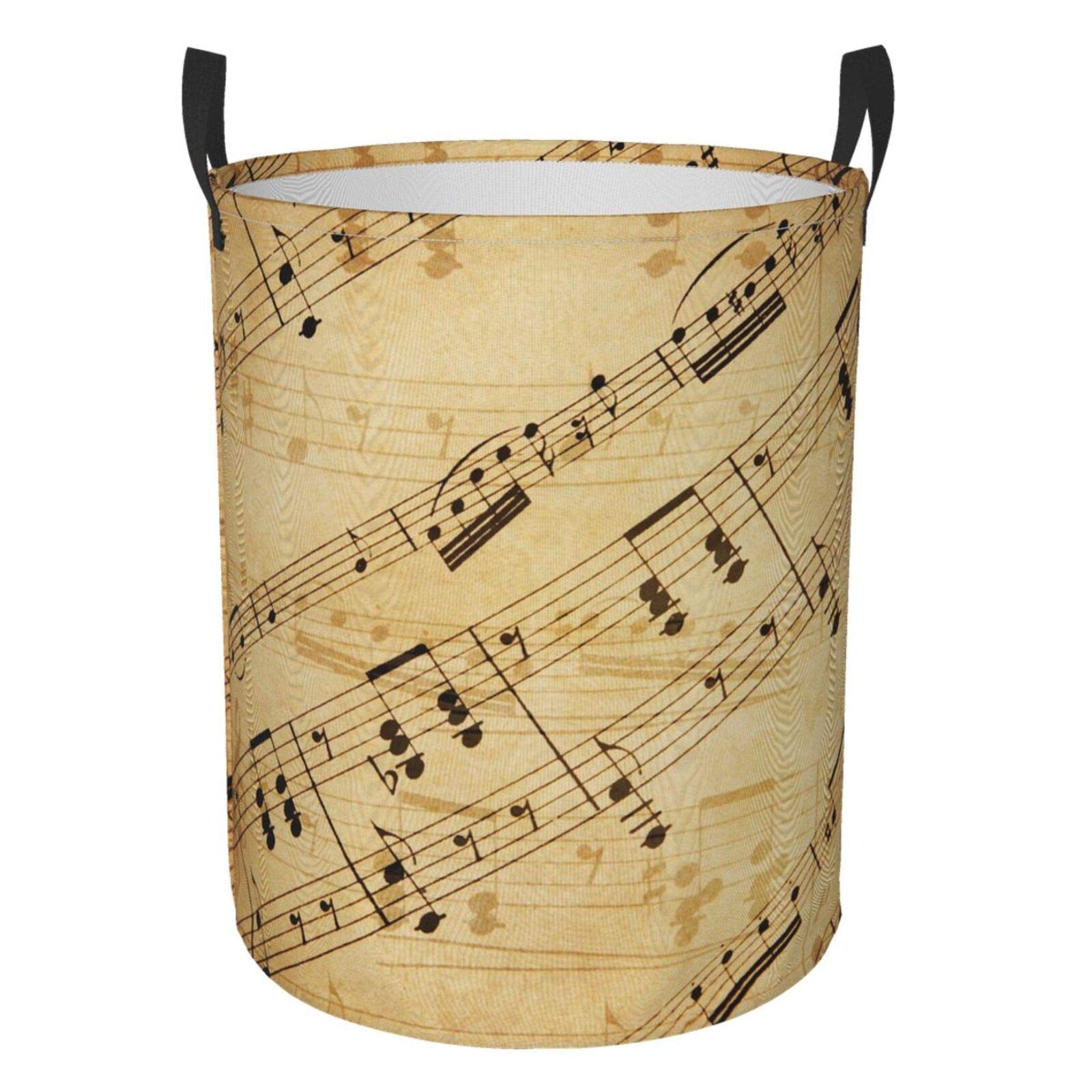 Vintage Piano Sheet Music Collapsible Laundry Basket with Handles - Waterproof Fabric Clothes Hamper & Storage Organizer for Dirty Laundry, Toys, Bathroom Essentials - Perfect for Bedrooms, Dorms, and Laundry Rooms