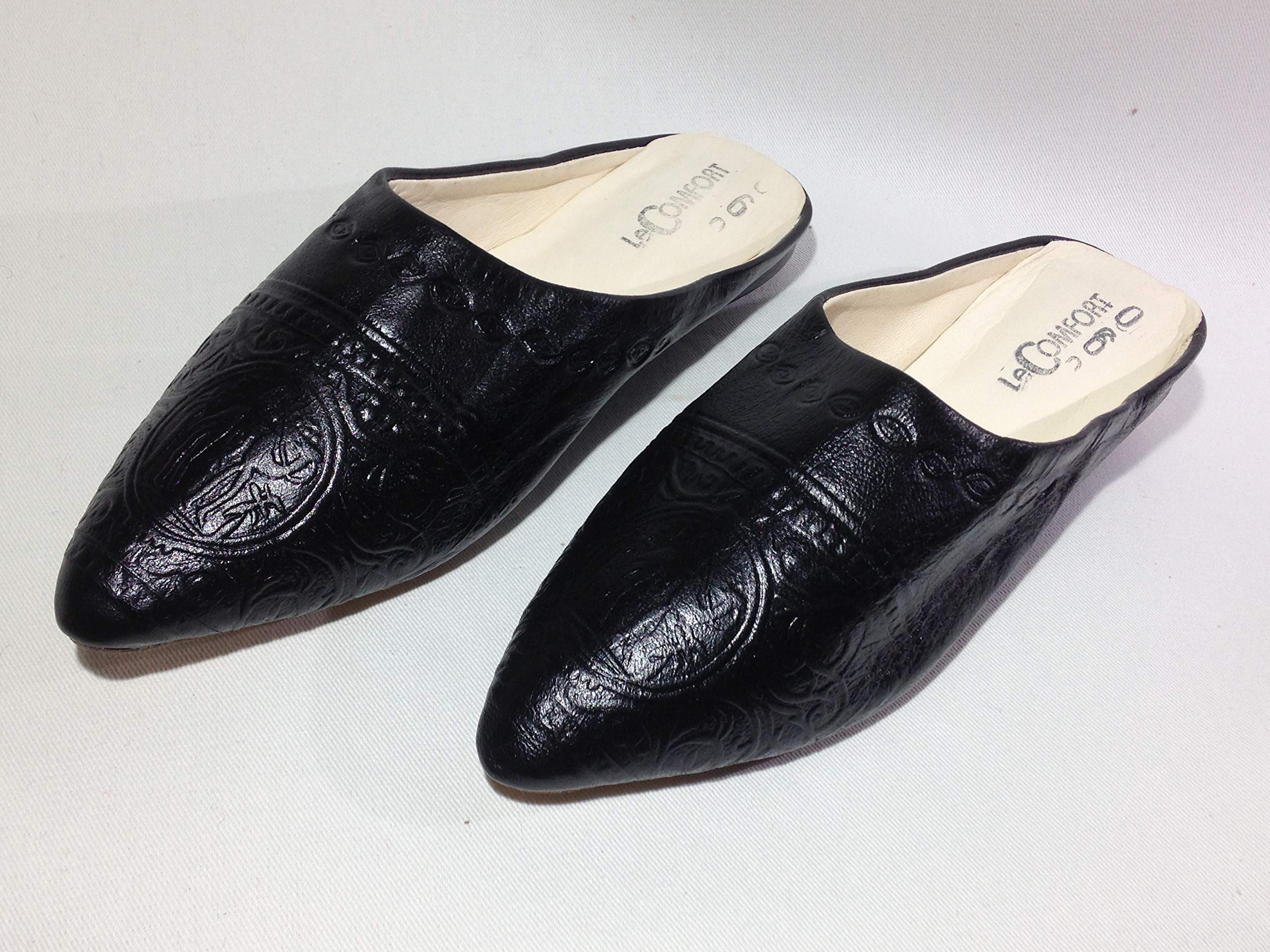 Women's Black Leather Heeled Slippers - Handmade House Slippers with Arch Support for Ladies - Perfect for Indoor Comfort & Casual Wear