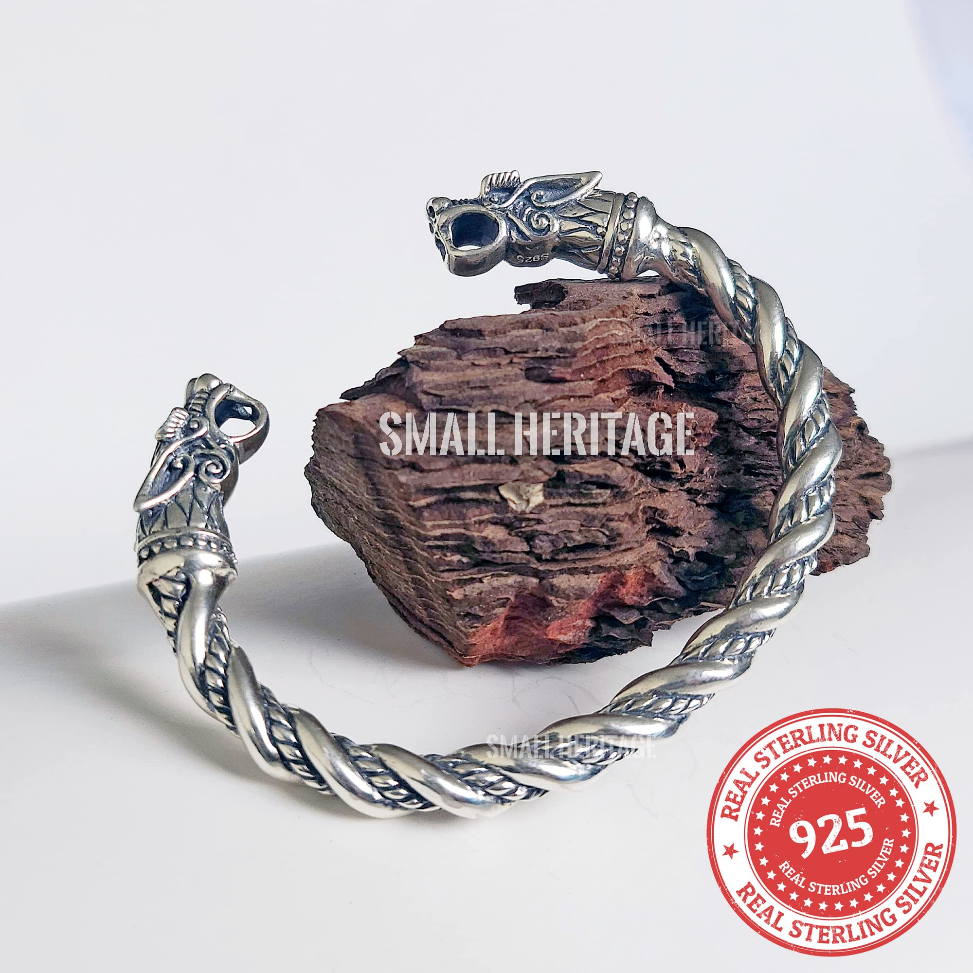 Viking Bracelet for Men - 925 Sterling Silver Norse Cuff Arm Ring - Medieval Style Jewelry for Viking Lovers & History Enthusiasts - Perfect for Cosplay, LARP & Everyday Wear