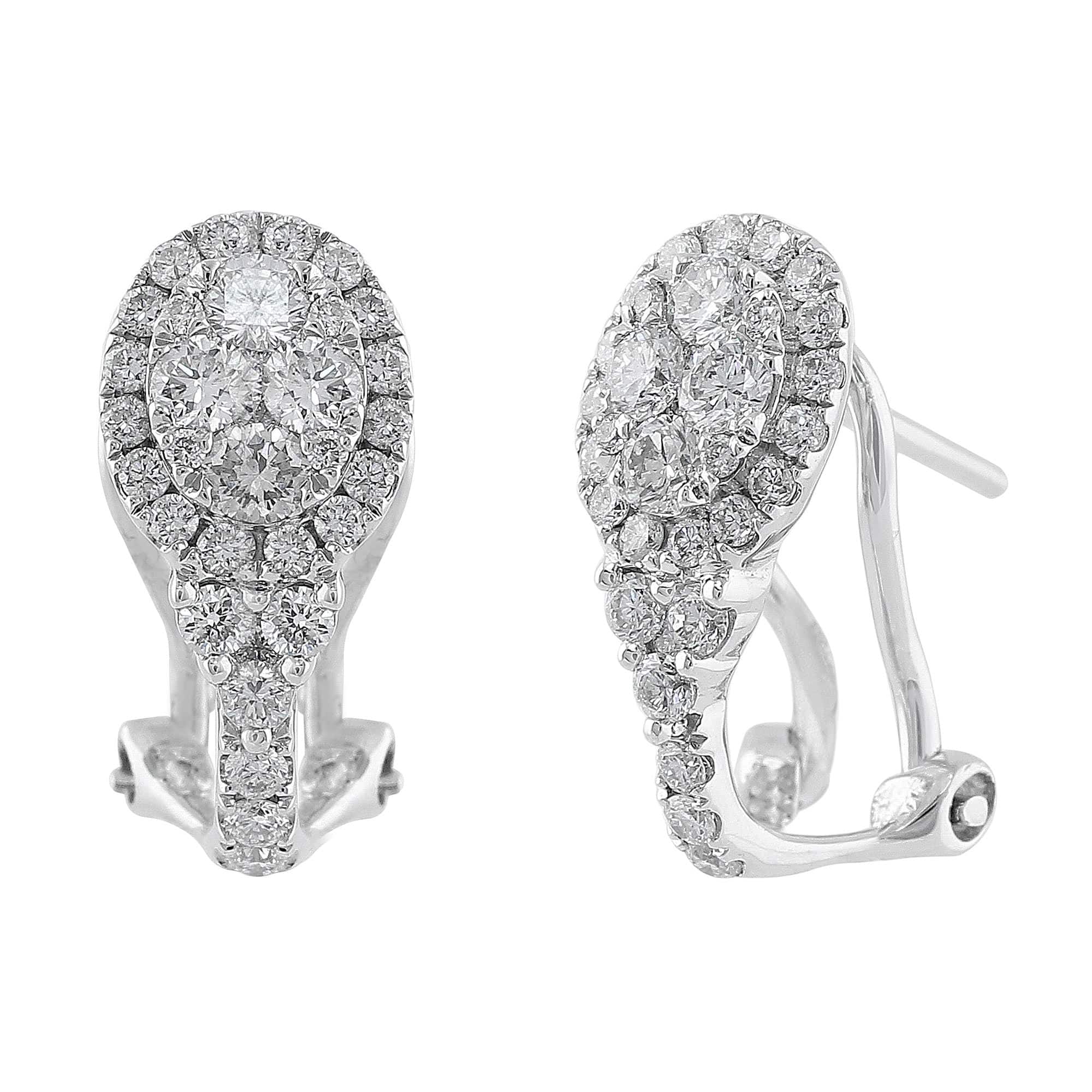 18K White Gold Diamond Teardrop Lever Back Earrings for Women - Elegant Dangle Drop Ear Jewelry for Wedding, Party & Special Occasions