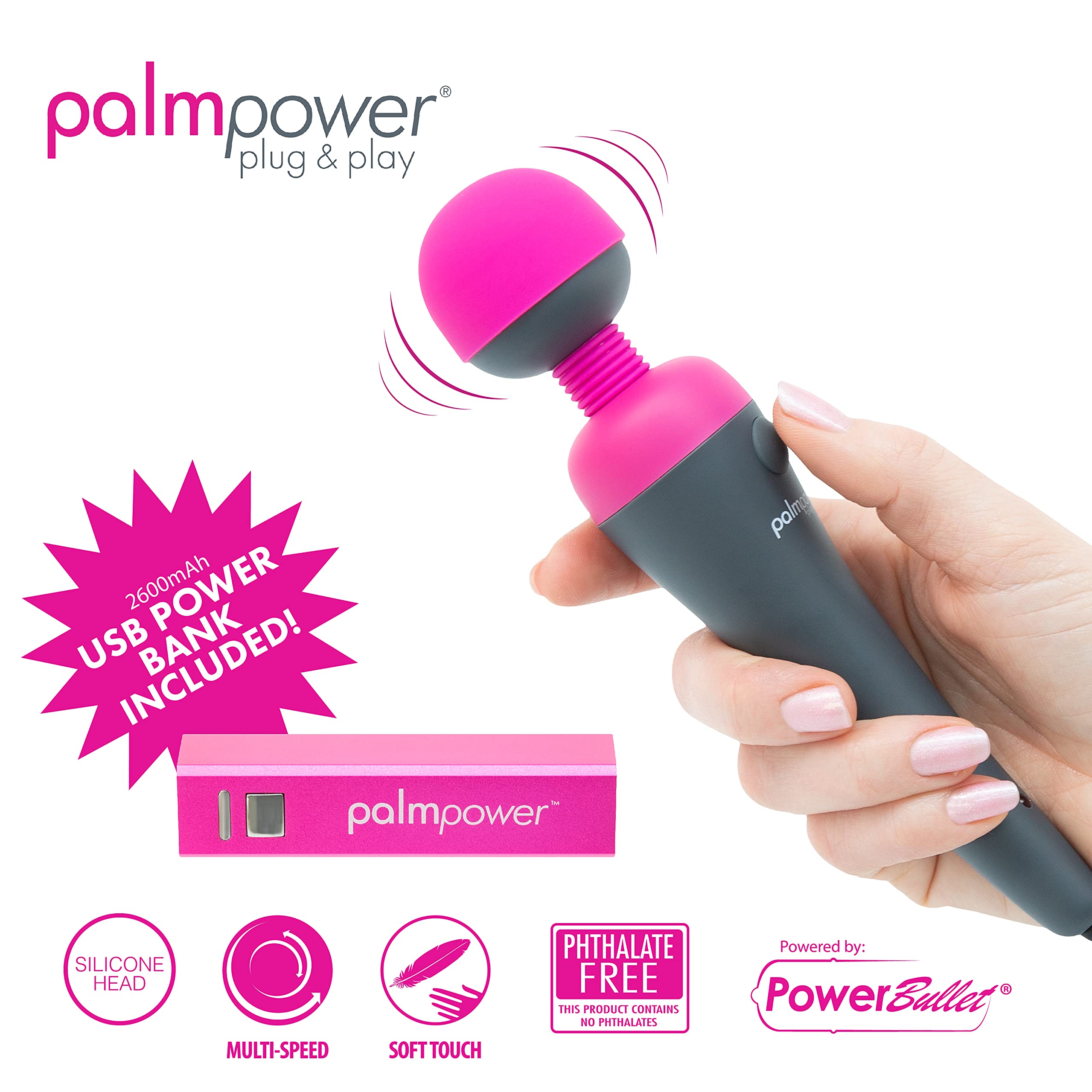 PalmPower Plug & Play Vibrator - Pink, One Size - Personal Massager for Relaxation & Intimate Pleasure at Home or Travel