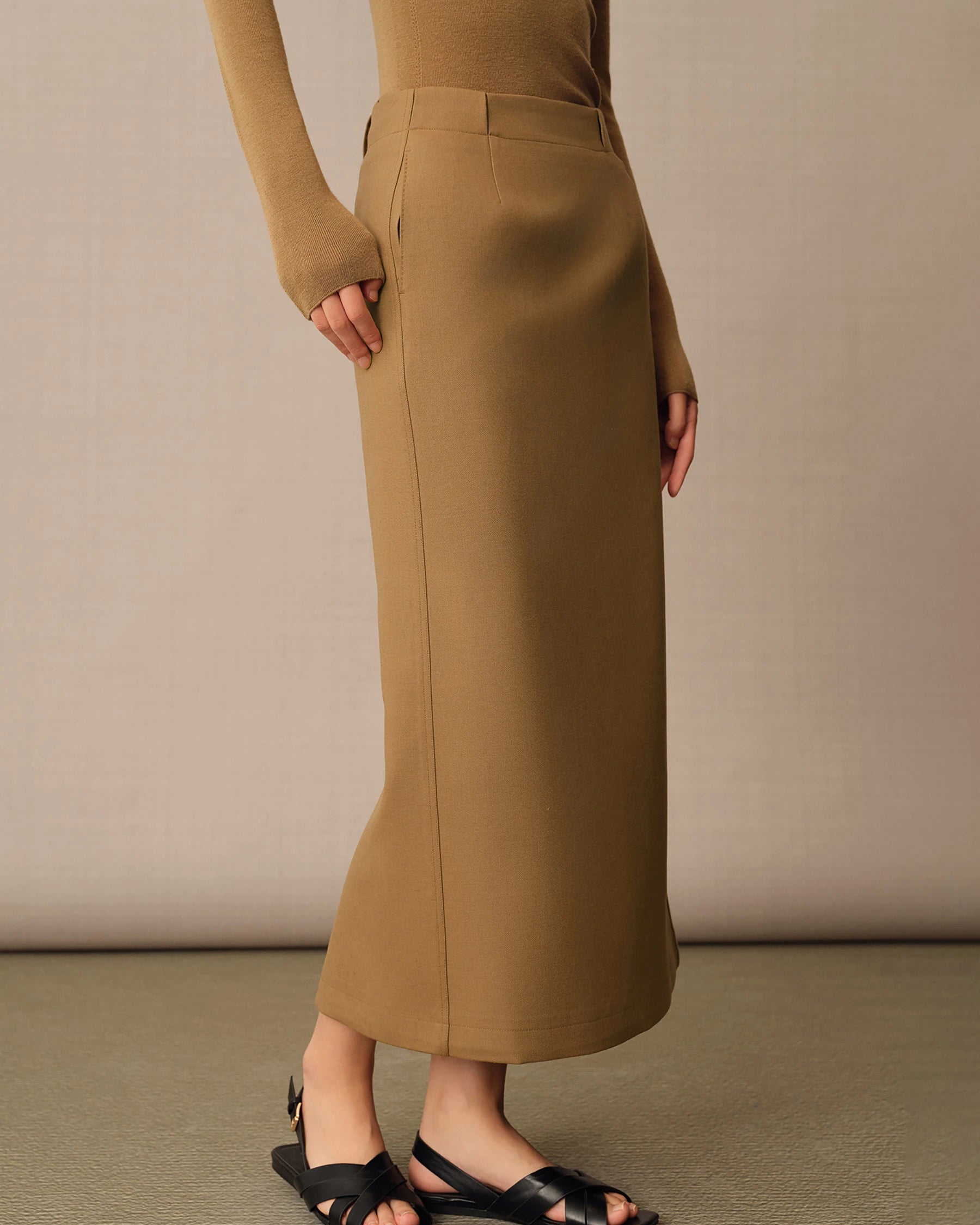 Women's Long Wool Pencil Skirt - Classic Slim Fit Office Work Skirt for Professional Women, Winter Warm Business Formal Attire