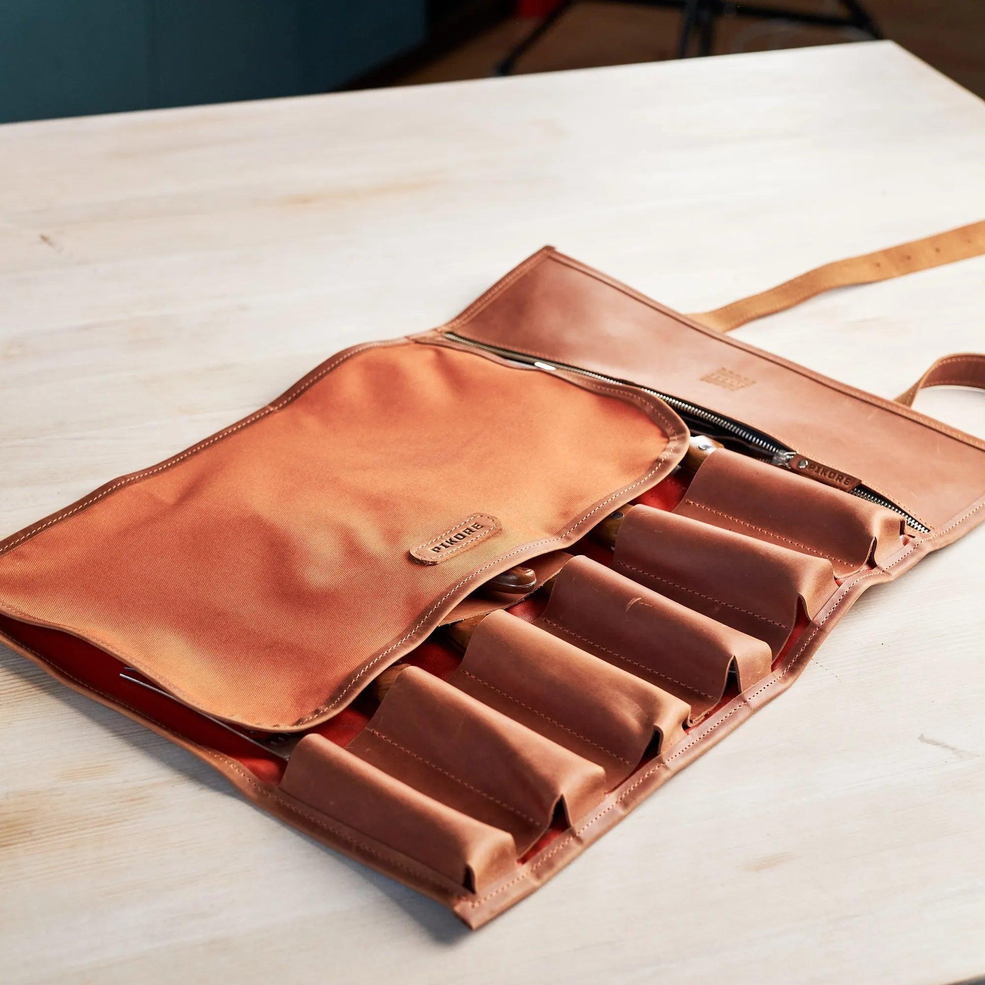 Premium Waxed Canvas Knife Roll for Chefs - Durable & Water-Resistant Knife Storage Bag - Perfect for Professional Kitchens, Culinary School & Outdoor Cooking