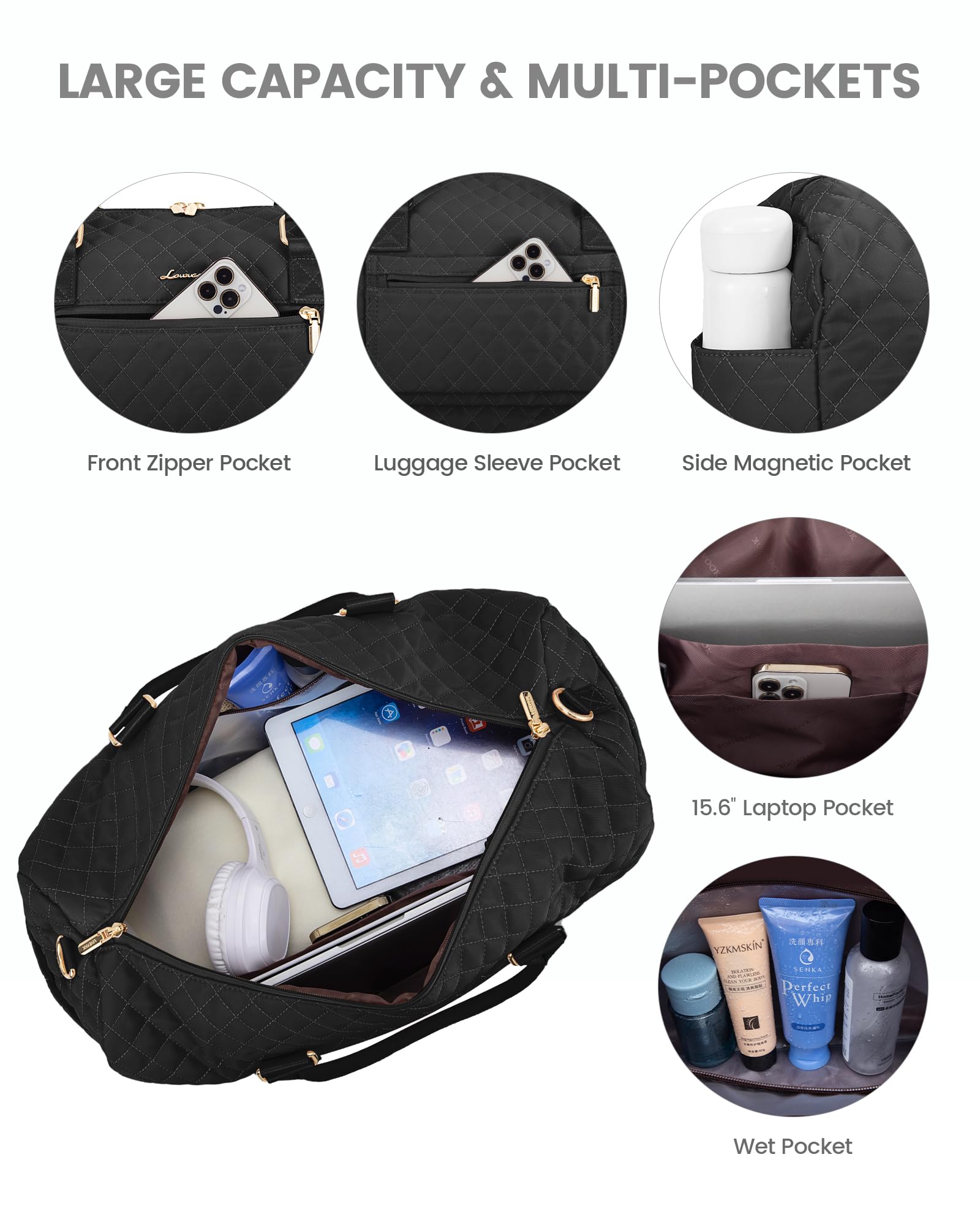 LOVEVOOK Women's Travel Duffle Bag - 3 Piece Weekender Overnight Bag Set with Shoe Compartment, Toiletry Bag & Wet Pocket | Perfect for Gym, Hospital Delivery, Weekend Getaways & Airplane Carry On