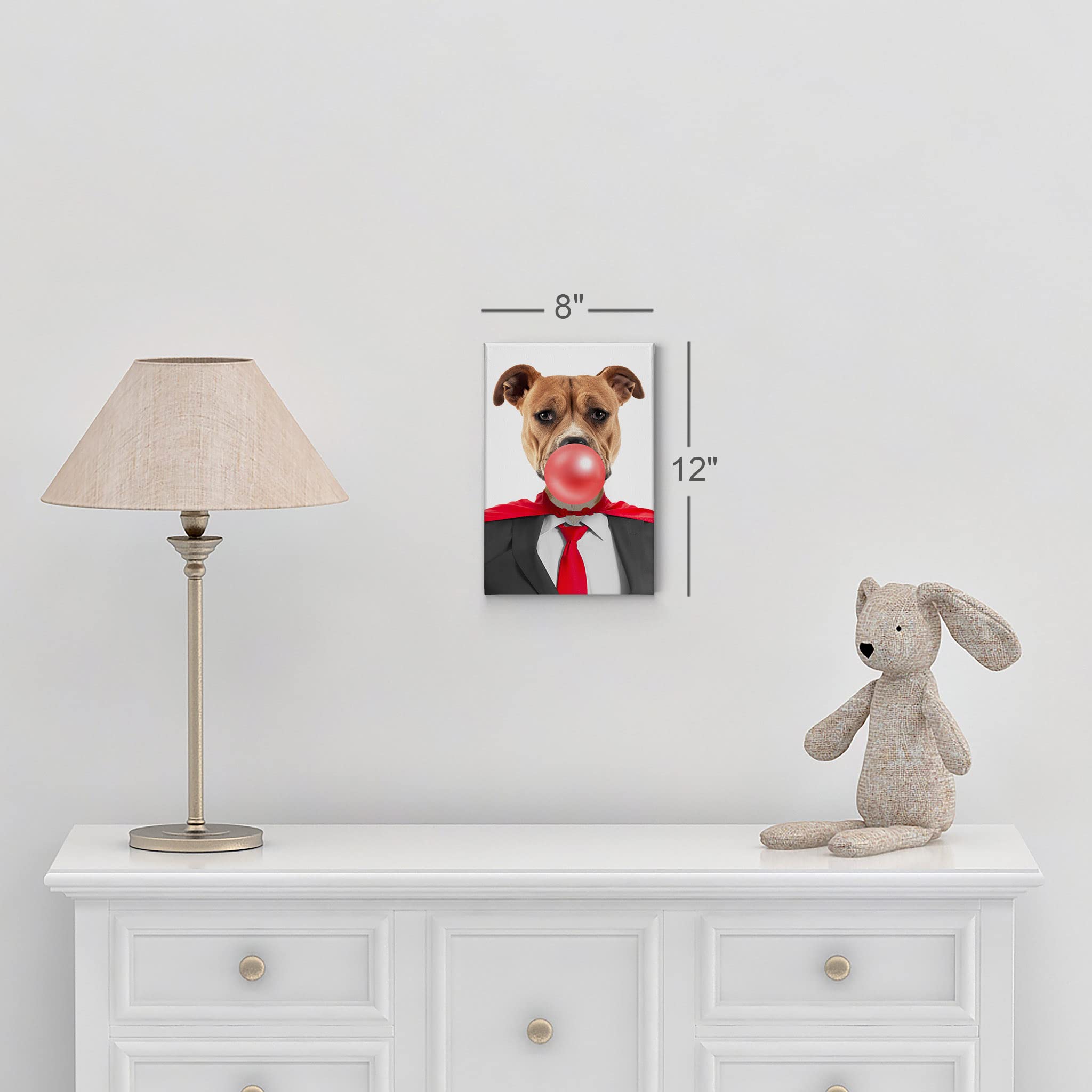 Staffordshire Bull Terrier Superhero Dog Portrait Canvas Wall Art - Chewing Gum Fun Pet Decor for Living Room, Bedroom, Nursery | 28x19 Inch Dog Lover Gift, Animal Themed Home Decor