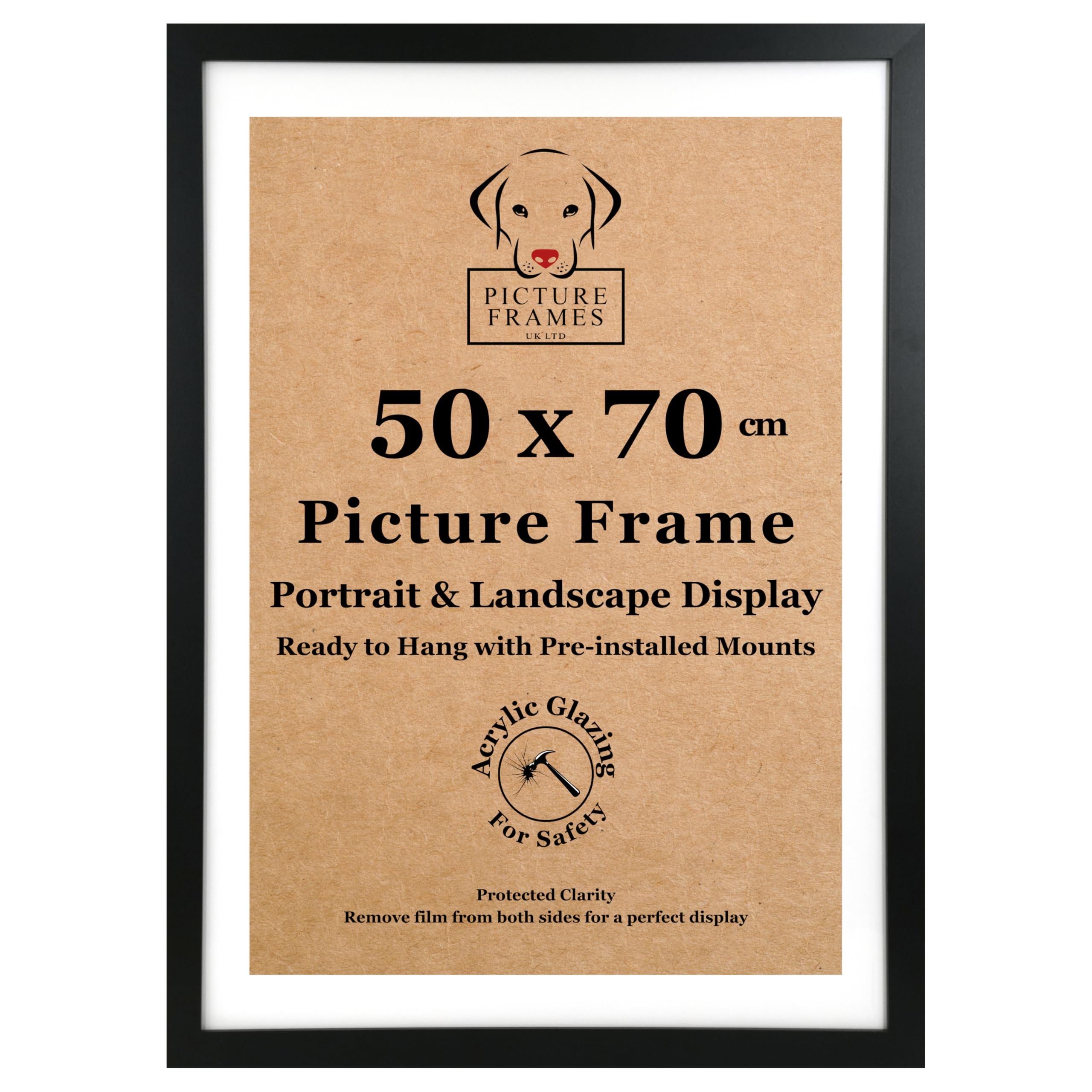 50x70cm Black Picture Frame - Wall Mounted Poster Frame for Photos, Artwork & Prints | Perfect for Home Decor, Office Display & Gallery Exhibits