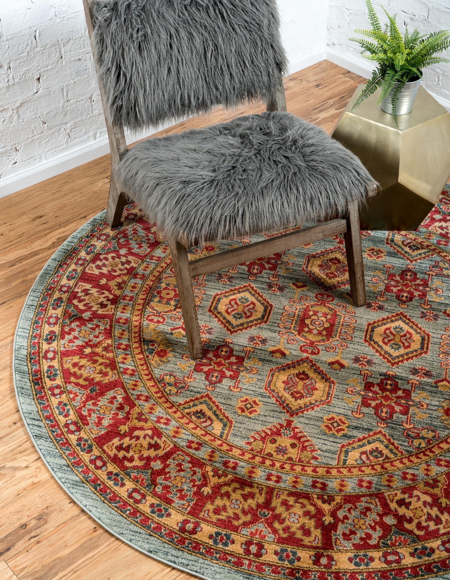 Unique Loom Sahand Collection 8' Round Area Rug - Soft Bohemian Style Light Blue & Light Brown Handmade Rug for Living Room, Bedroom, or Nursery Decor