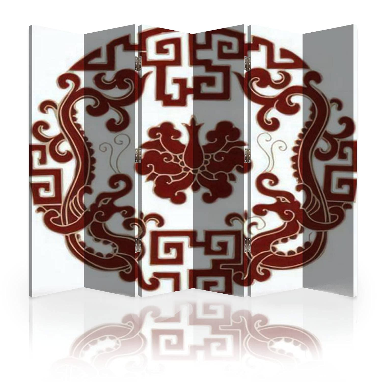 6 Panel Chinese Classical Pattern Canvas Room Divider Screen - Handmade Folding Privacy Partition for Home, Office & Event Decoration | Perfect for Living Room, Bedroom & Studio Spaces