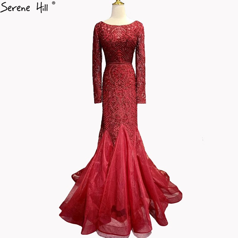 Elegant Wine Red Dubai Crystal O-Neck Mermaid Evening Dress - Sleeveless Luxury Formal Gown for Women - Perfect for Prom, Gala & Special Occasions