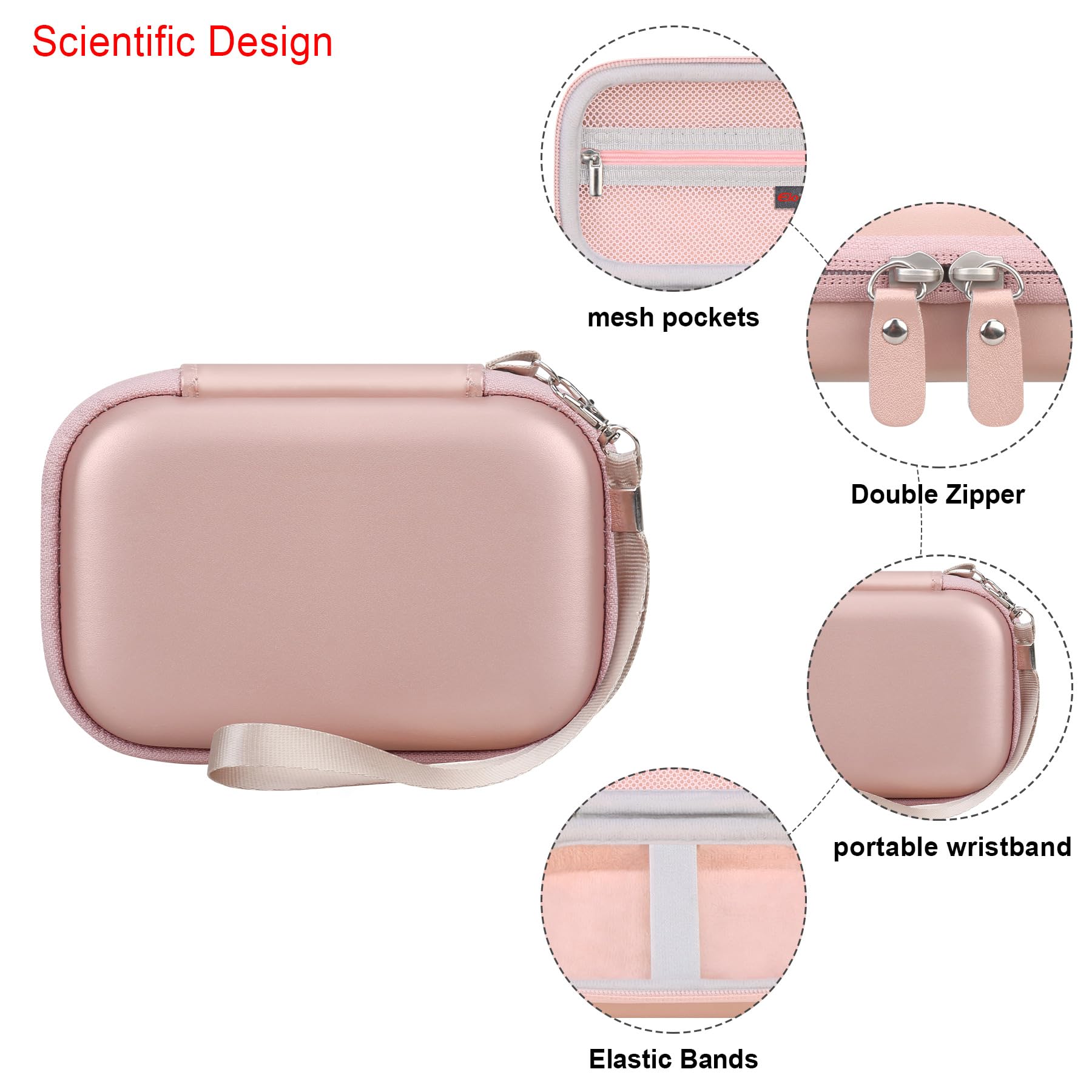 Elonbo Portable Travel Carrying Case for Canon Ivy 2 Mini & Ivy Mini Photo Printer - Bluetooth Instant Camera Storage Bag with Mesh Pocket for Photo Paper & Cables (Rose Gold) - Perfect for Travel, Home Use & On-the-Go Printing