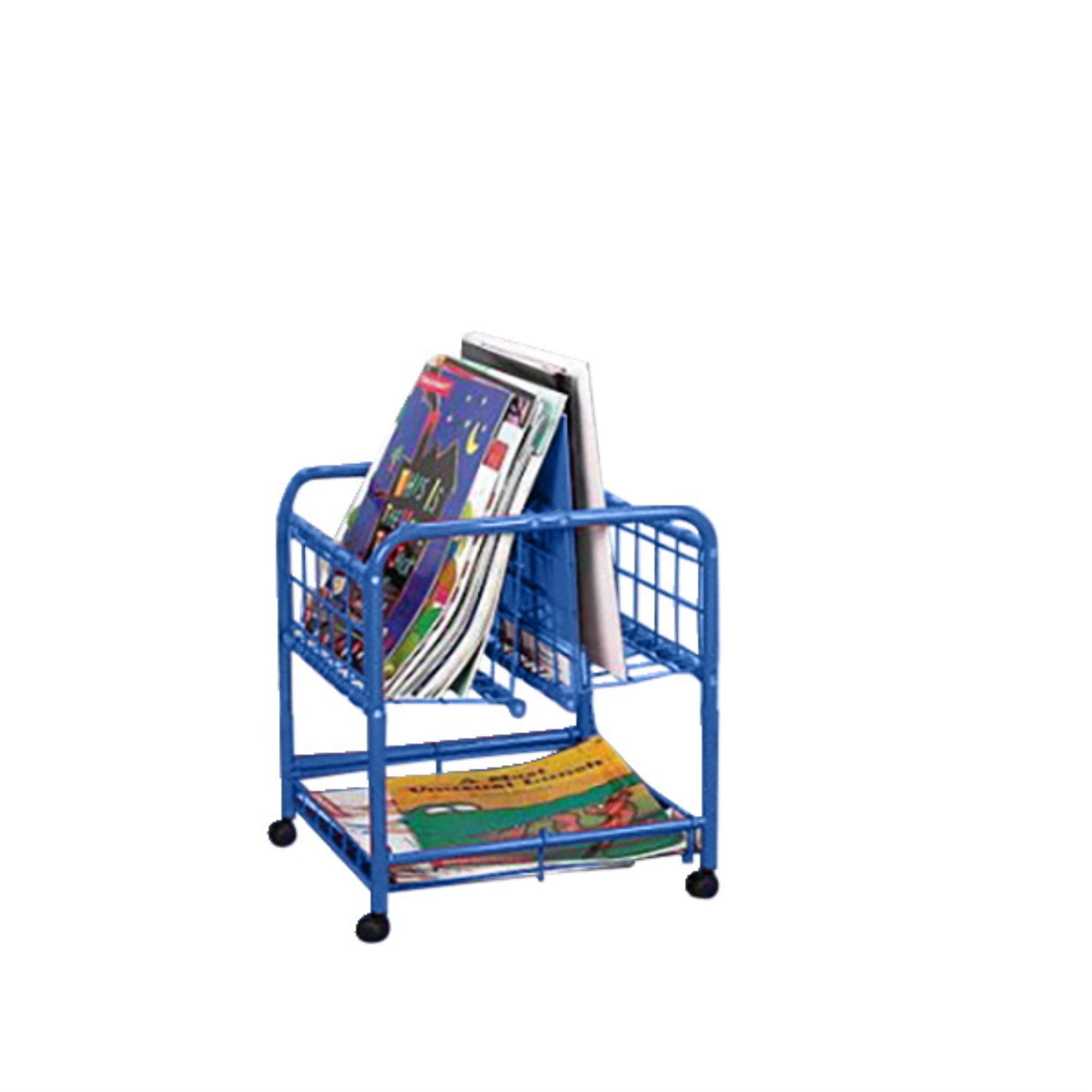 School Specialty Metal Mobile Big Book Browser with 3 Shelves - Blue | Durable Book Display Cart for Classroom, Library & Homeschool Organization